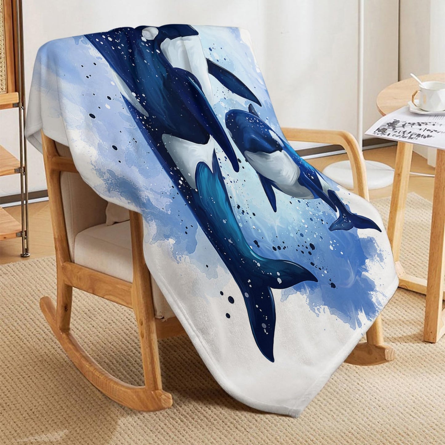Throw Blanket 40x50 Inch,Ocean Blue Killer Whale Cozy Soft Lightweight Fuzzy Flannel Blanket 50x40 Inch Suitable for Couch Bed Sofa Living Room in All Seasons