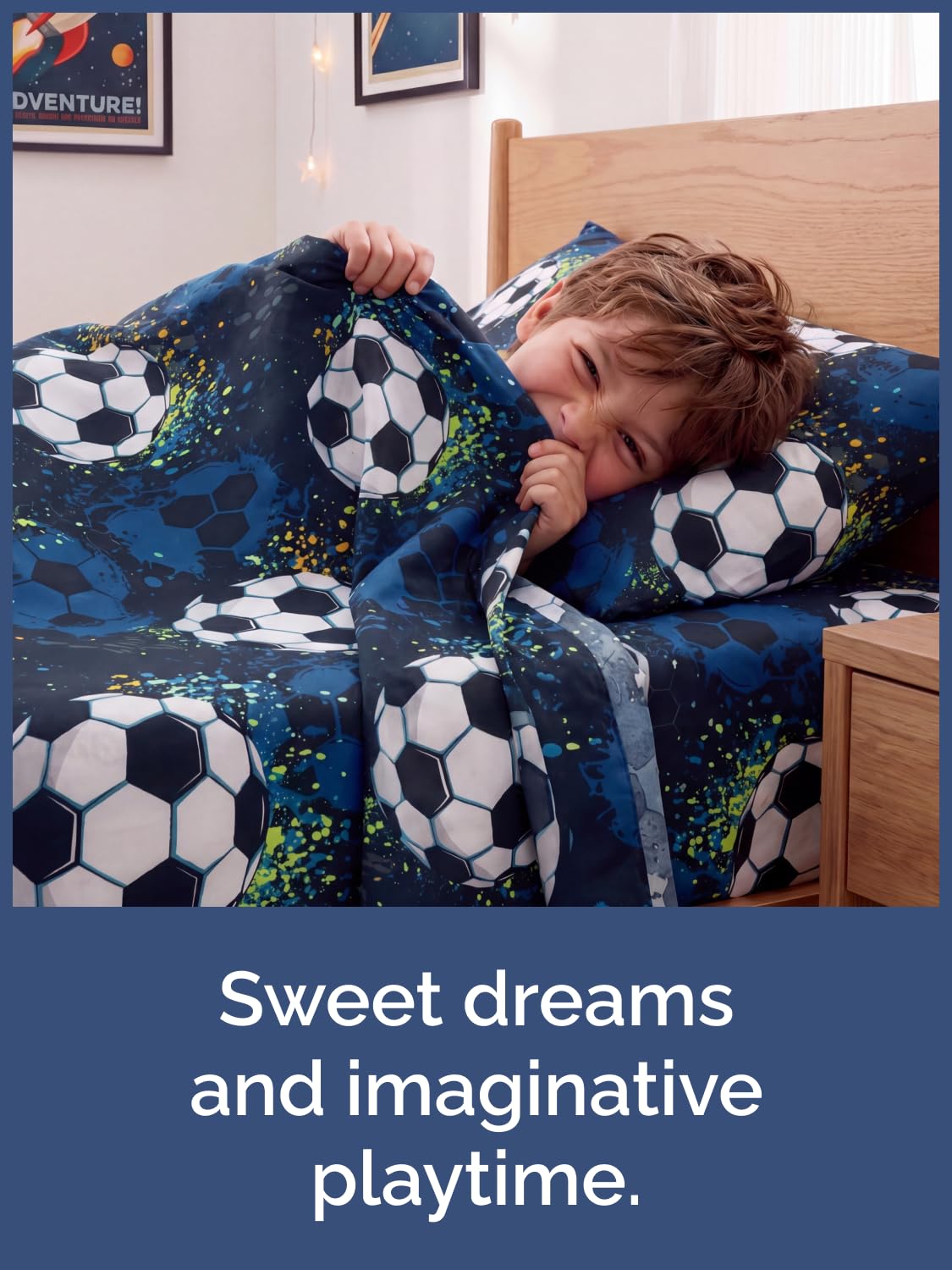 CGK Unlimited Kids Midnight Soccer Queen 4 Piece Sheet Set - Boys, Girls, Teens, Toddler - Easy Fit Deep Pockets - Soft, Cooling & Breathable Sheets - Cozy, Fade and Wrinkle Free - Machine Washable