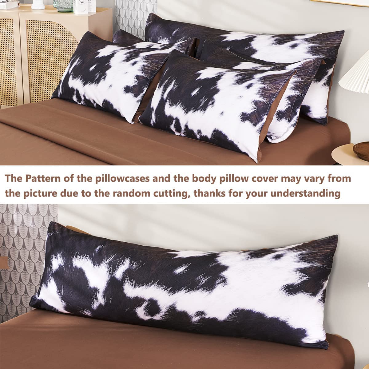 SUCSES Cow Print Bedding Comforter Set Full Size 8 Pieces Western Farmhouse Wrangler Bedding Set Highland Rustic Bed in A Bag Bed Set with Sheets for Boys(Cow Fur Pattern, Full)