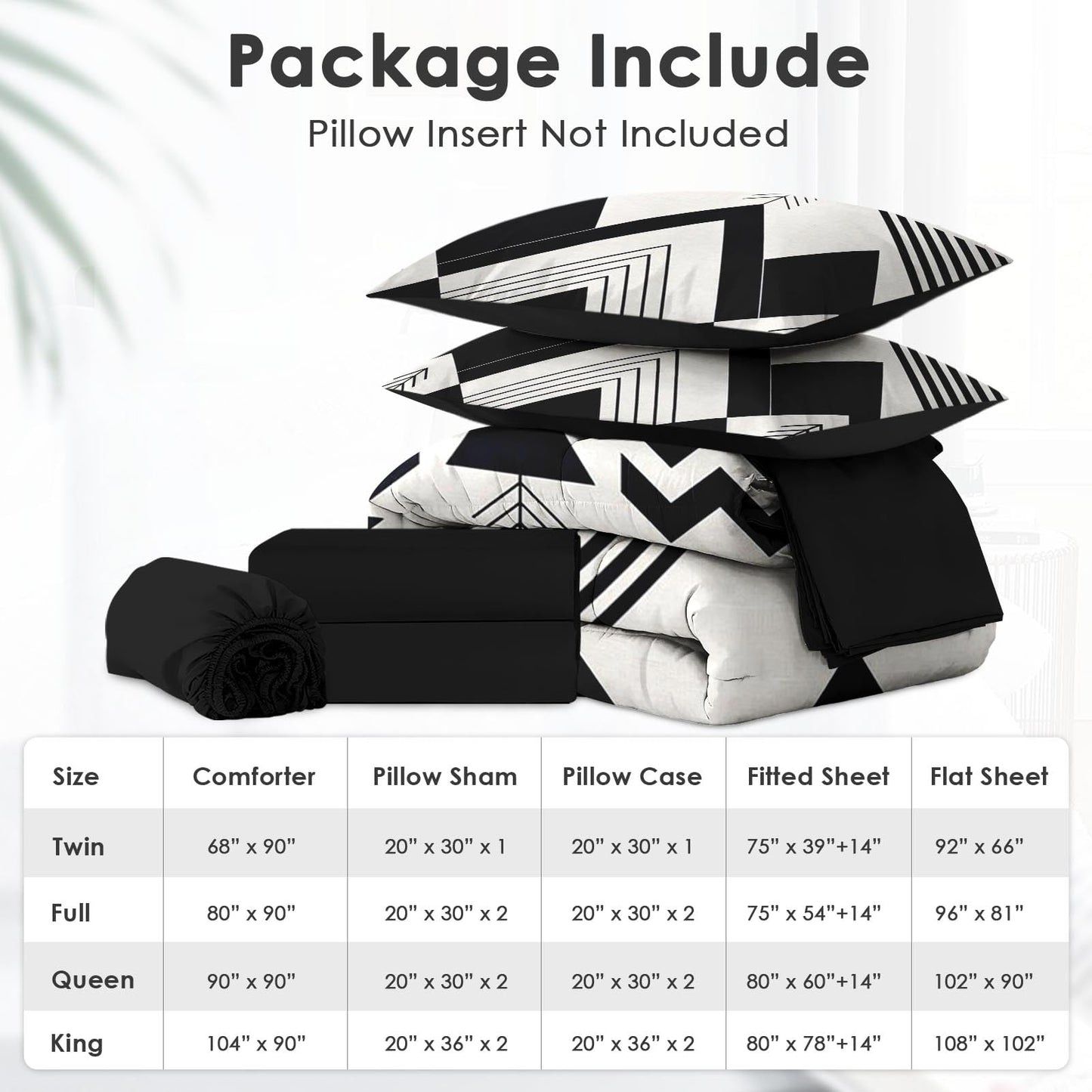 Boewywh Comforter Set Twin Size Mountain Geometric Boho 7 Pcs, Bedding for Kids and Adults, Aztec Black Bed Sheet Sets with Fitted Sheet 2 Pillowcases & 2 Shams for Bedroom Bed Decor