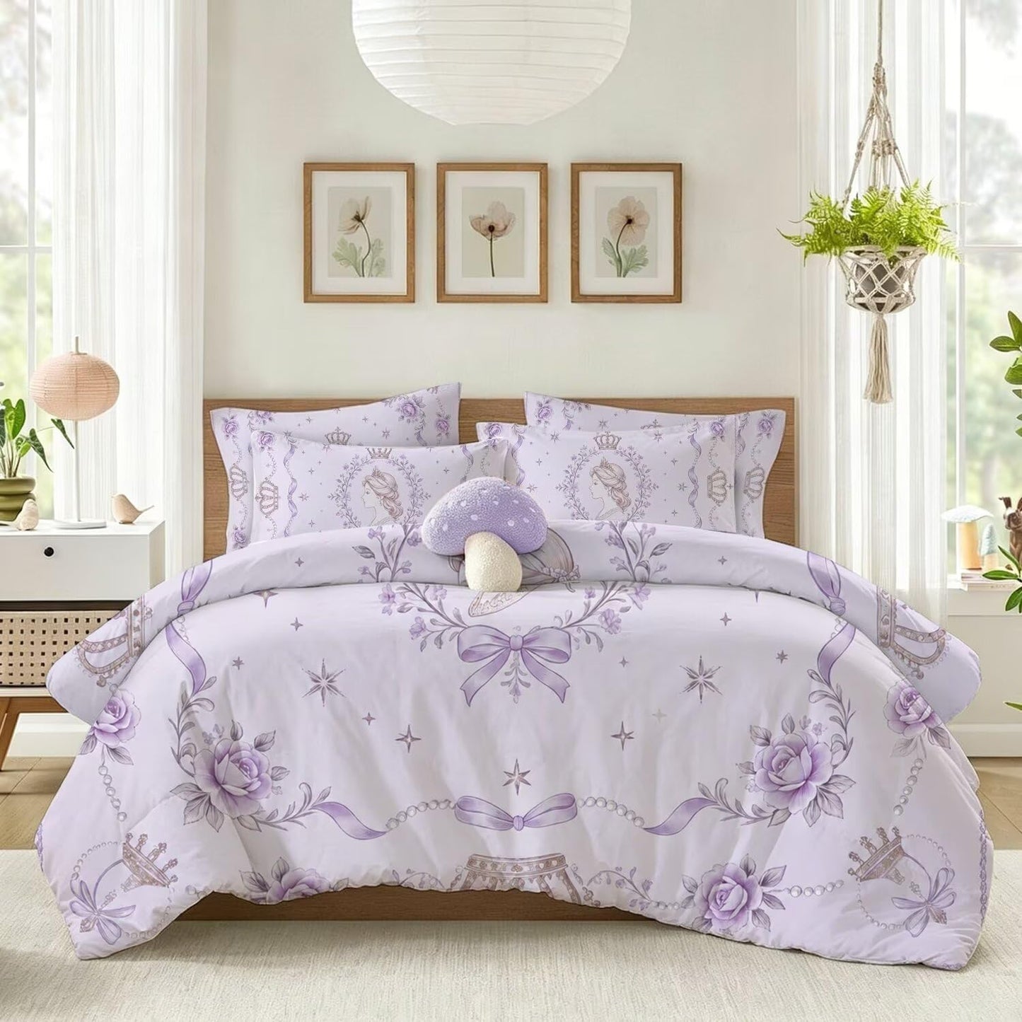 VTKON Purple Twin Princess Bedding Kids Quilt 1 Comforter + 1 Pillowcase