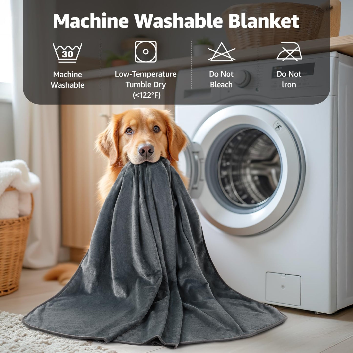 LOOBANI Waterproof Blanket for Bed: Reversible Soft Flannel Twin Bed Blanket 60" x 80", Leakproof Throw Spill-Proof Dog Pet Blanket for Couch Cover, Movie Time, Camping, Travel, Grey