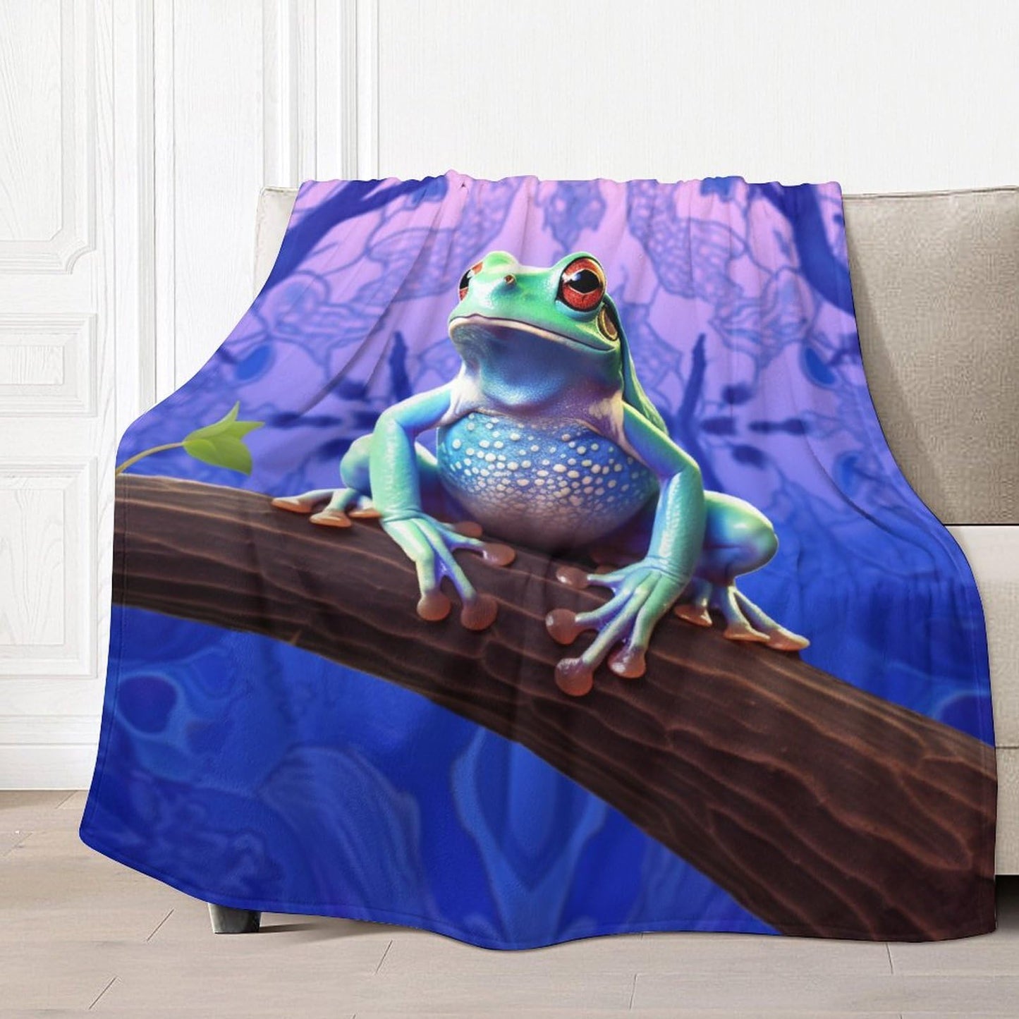 Joyidec Tree Frog Purple Background Super Soft Winter Comfy Throw Blanket Flannel Fleece Lightweight Blanket for Couch Car Bed 50x60 in