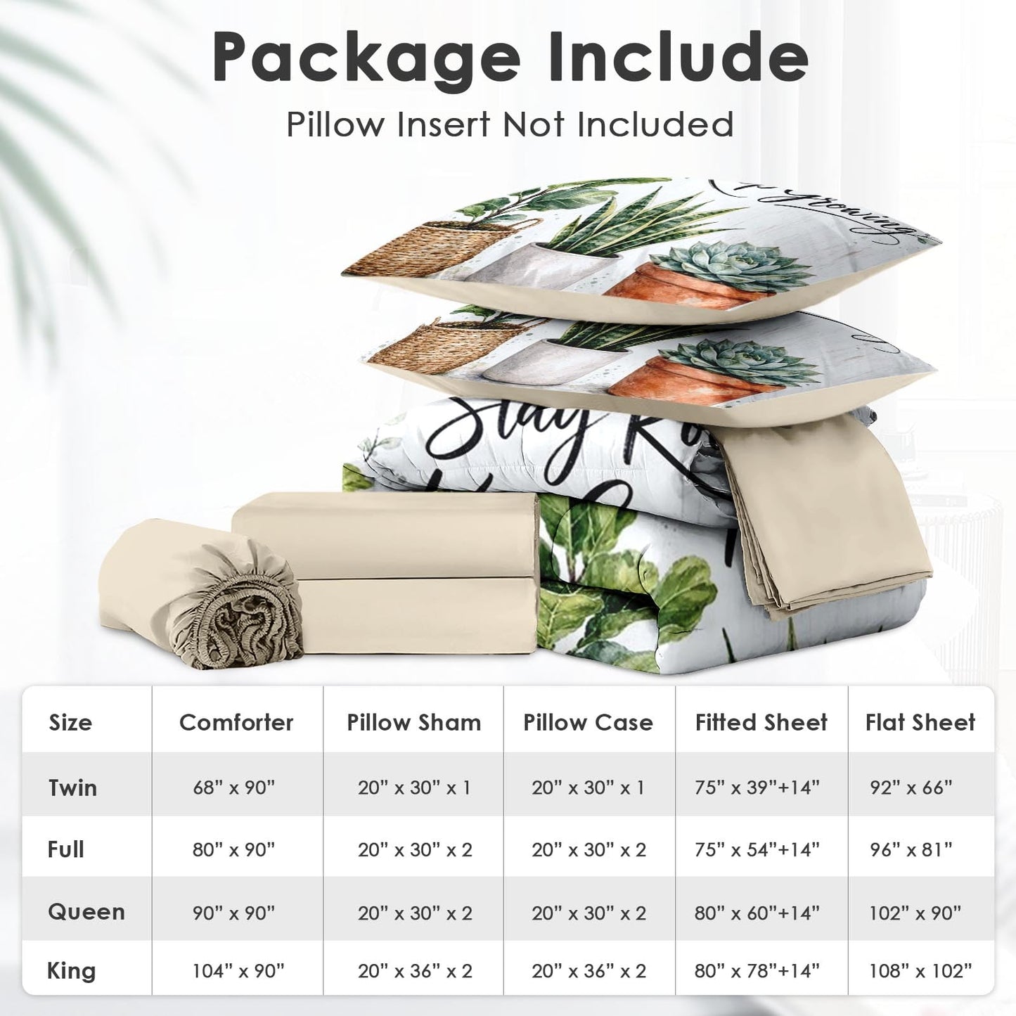Boewywh Comforter Set Twin Size Plant Botanical Farmhouse 7 Pcs, Bedding for Kids and Adults, Bed Sheet Sets with Fitted Sheet 2 Pillowcases & 2 Shams for Bedroom Bed Decor