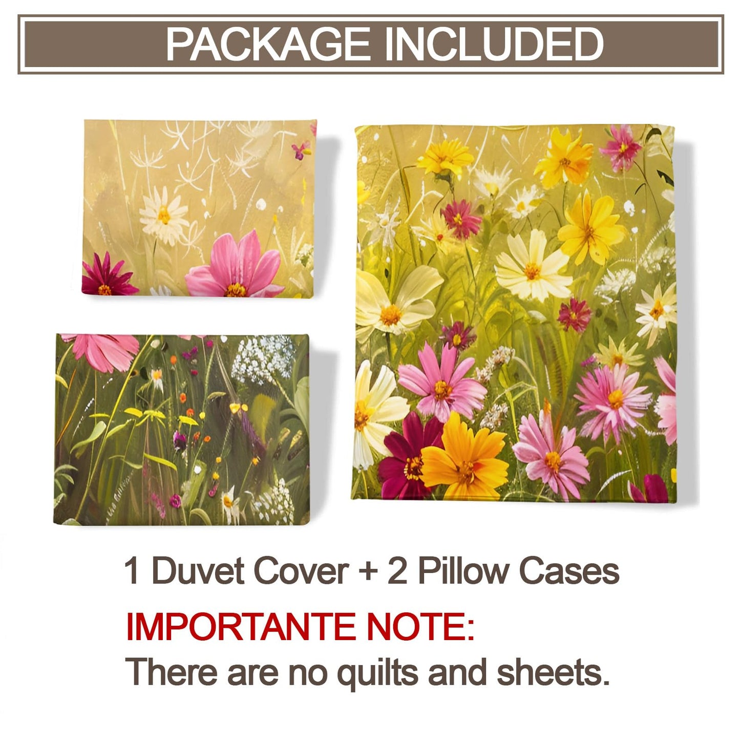QINYUN Floral Comforter Set Oversized King, Vibrant Floral Bedding Set 3 Piece, Spring Wildflower Duvet Cover with Zipper & Ties, 2 Pillowcases