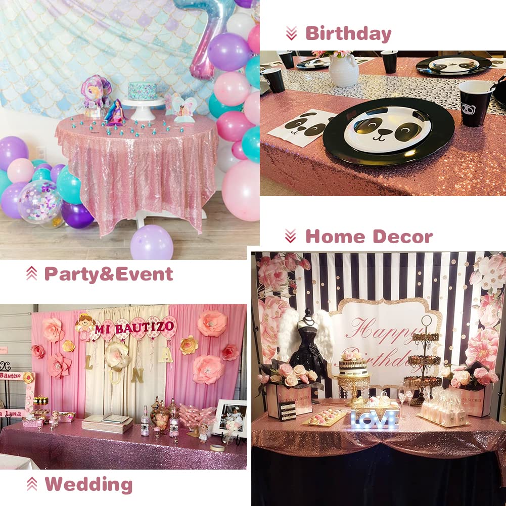 Eternal Beauty Fuchsia Pink Tablecloth, 50x80 Inch Sequin Rectangle Table Cover for Mother's Day Cake Dessert Exhibition Party Birthday Events