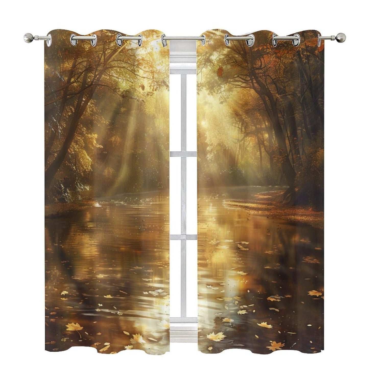 TOWINSFB Autumn River Tree Blackout Curtains for Bedroom/Living Room, Nature Landscape Maple Leaf Grommet Curtains Thermal Insulated Window Drapes, 2 Panels, Each 21W x 63L