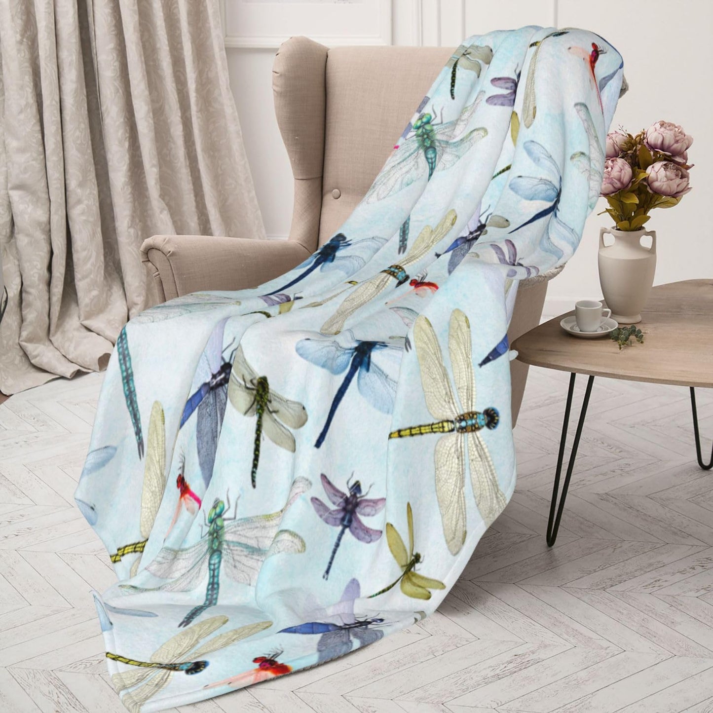 Majoug Dragonfly Throw Blanket Flannel Fleece Bed Blankets Lightweight Cozy Plush Blanket for Bedroom Living Sofa Car 50"x40"