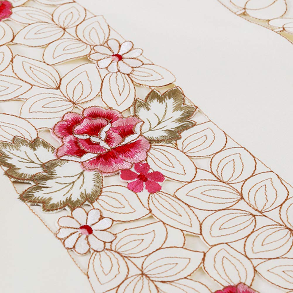LeLehome Flowers Embroidery Tablecloth 57" X 86", Vintage Classic Lace Beige White Leaves Dining Table Cloth Table Cover for Festival Wedding Party Home Kitchen Rectangular