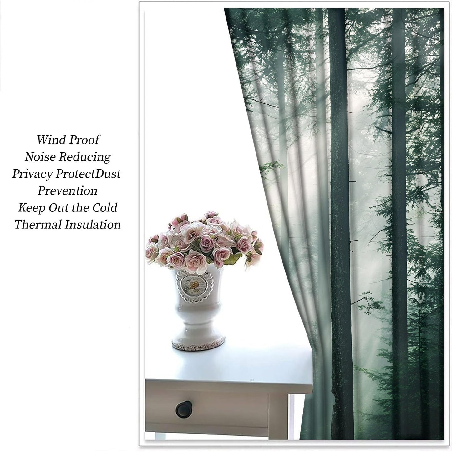 XAFIAUR Misty Forest Blackout Curtains, Green Forest Curtains for Living Room, Natural Landscape Black Out Bedroom Curtain Thermal Insulated Grommet Drapes 2 Panels, for Boys Room 26" W x 63" L x2
