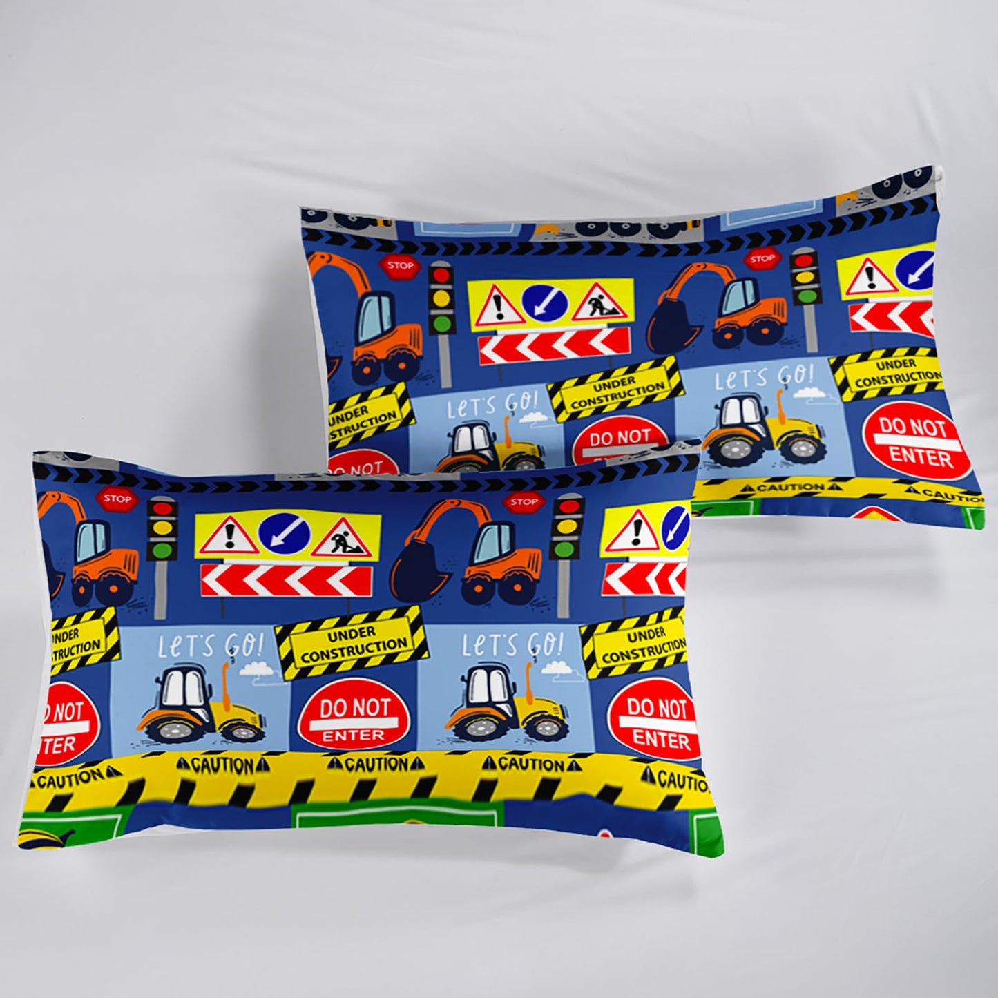 QOOMO 3Pcs Construction Comforter Set Twin,Excavator Bedding Set for Teens Boys Girls,Tractor Printed Comforter with 2 Pillowcases,Down Alternative,Soft and Lightweight