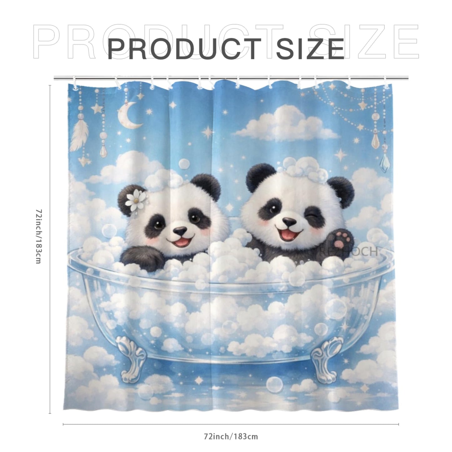 REZHOCH Dreamy Funny Panda Shower Curtain 72x72Inch,Cute Animal Home Bathtub Bathroom Decor,Boho Sky Cloud Bubble Bath,Blue Waterproof Fabric Bath Curtain Set with 12 Hooks