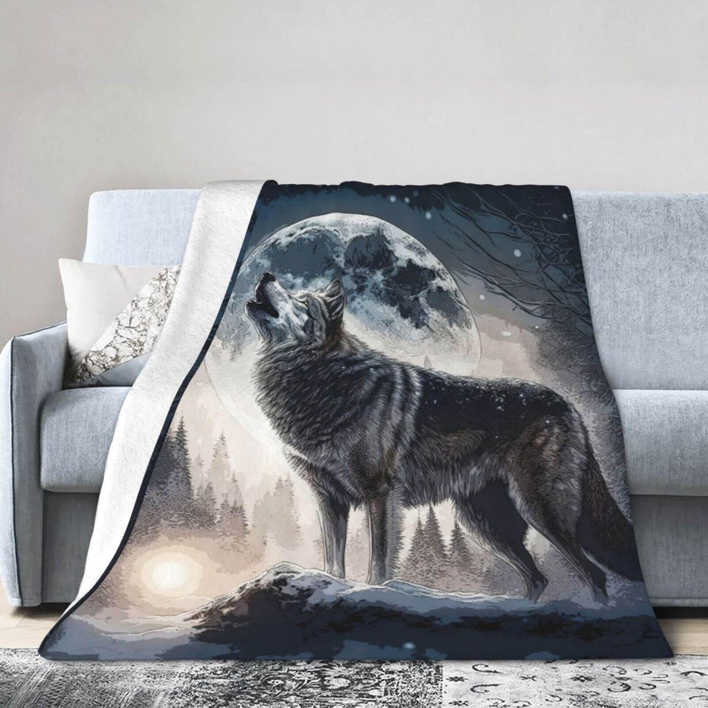 Homieblanket Custom Howling Wolf Blanket with Name for Boys Girls, Personalized Cool Wolf Themed Design Printed Throw Blankets for Kids Lap, Chair Sofa, Giftable Blanket, 40"x 50"