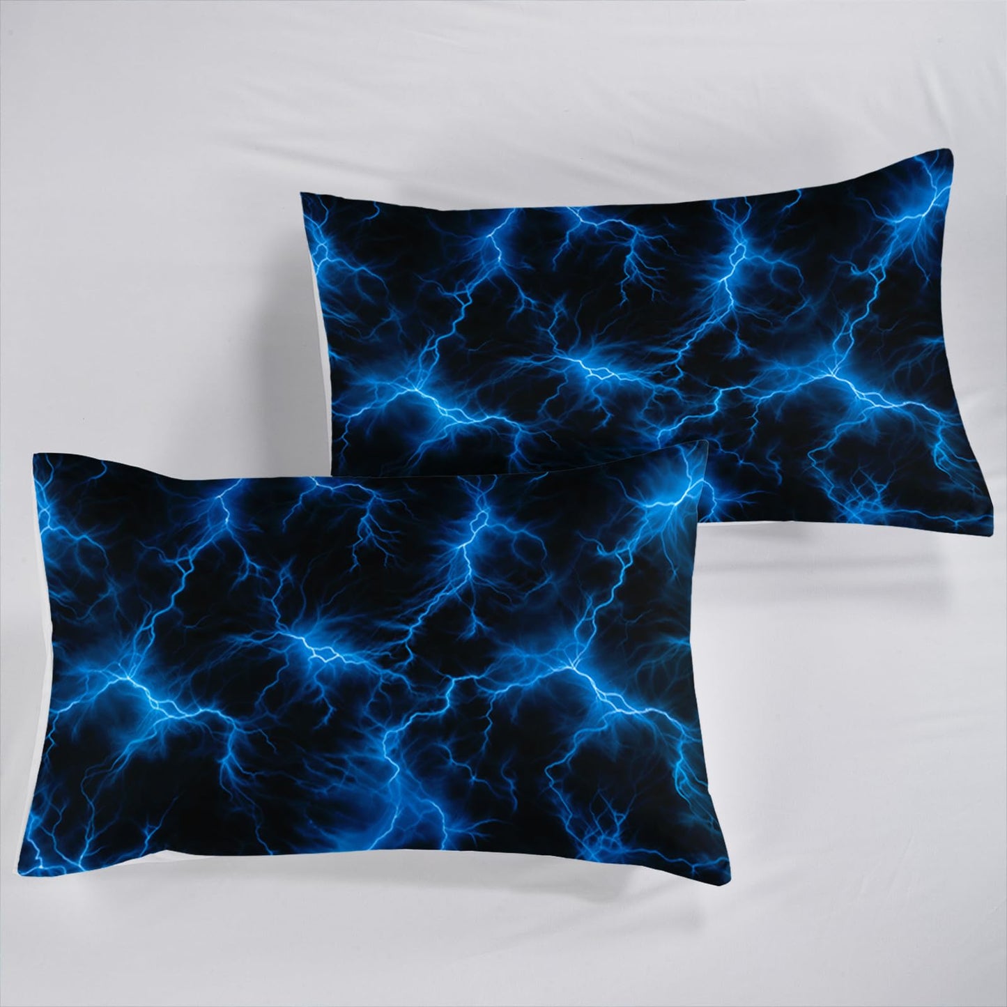 QOOMO Glowing Pattern Kids Sheet Set, Soft Microfiber Neon Light Sheets for Children Teens, Twin Blue Bed Set with Deep Pocket, 1 Fitted Sheet, 1 Flat Sheet, 2 Pillow Cases