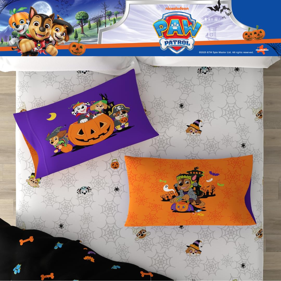 Paw Patrol Kids Halloween Bedding 5 Piece Super Soft Cozy Reversible Comforter and Sheet Set with Sham, Twin, (Officially Licensed Product) By Franco