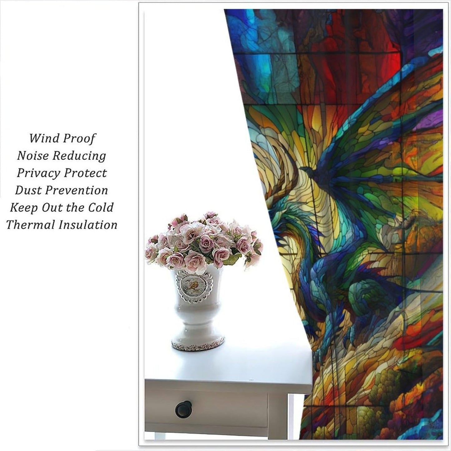 FengMingRui Dream Stained Glass Curtains Fantasy Dragon Rainbow Colorful Clouds for Kids Boys Girls Bedroom Living Room Window Drapes 42" W X 45" L