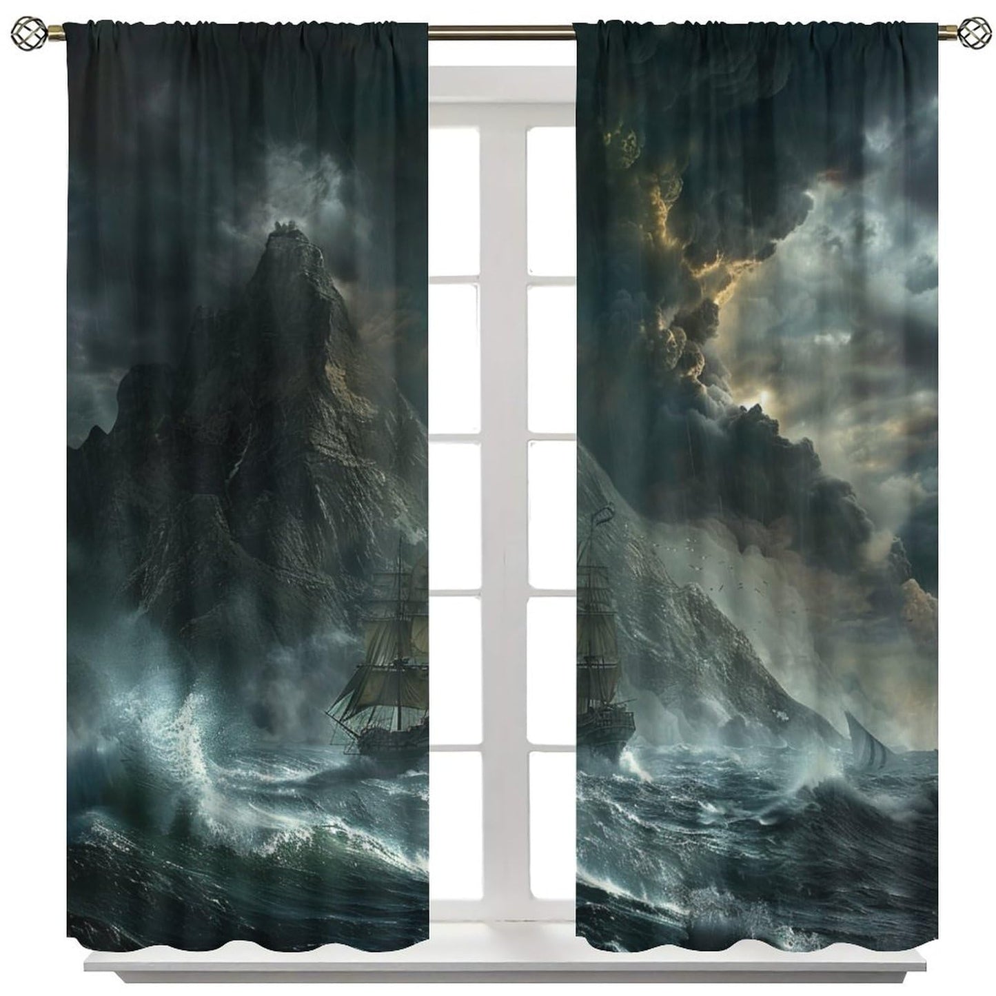 TOWINSFB Nautical Pirate Ship Blackout Curtains, Sea Ocean Ships Sailing Home Decor Rod Pocket Window Drapes for Living Room Bedroom - 42" W x 45" L