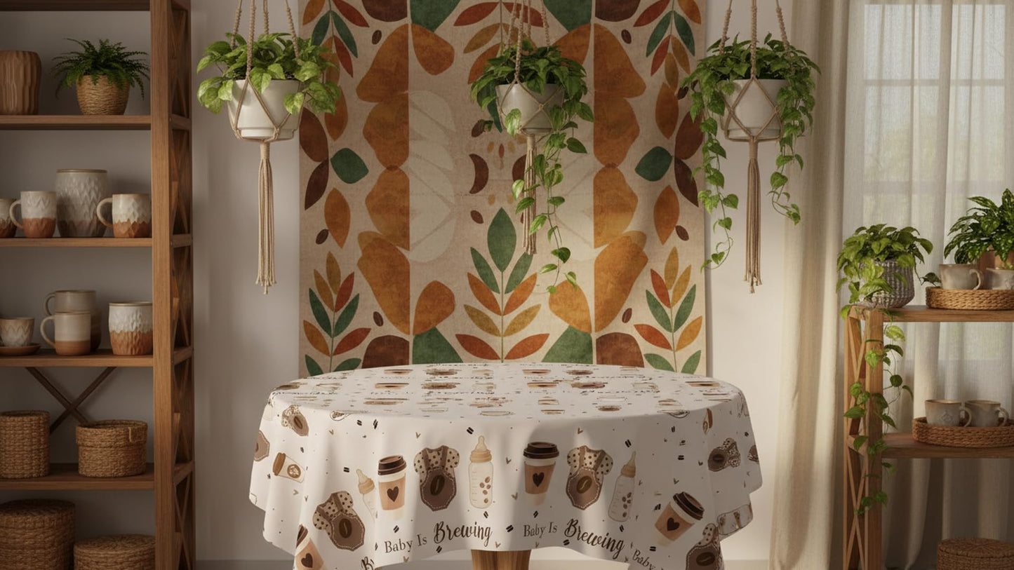 LUCKYQUBE Baby is Brewing Coffee Baby Shower Tablecloth, Neutral Brown Disposable Table Cover for Gender Reveal Party, Coffee Themed Baby Shower Supplies, Baby Bottle Tablecloth for Welcome Baby