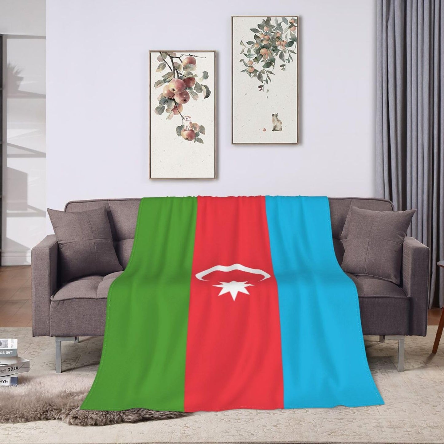 Azerbaijani Classic Flag Blanket Throw Blanket for Couch Sofa Plush Fleece Bed Blankets Lightweight Comfy Flannel Ultra-Soft Warm Blankets for Home Camping Travel Gift 80"X60"