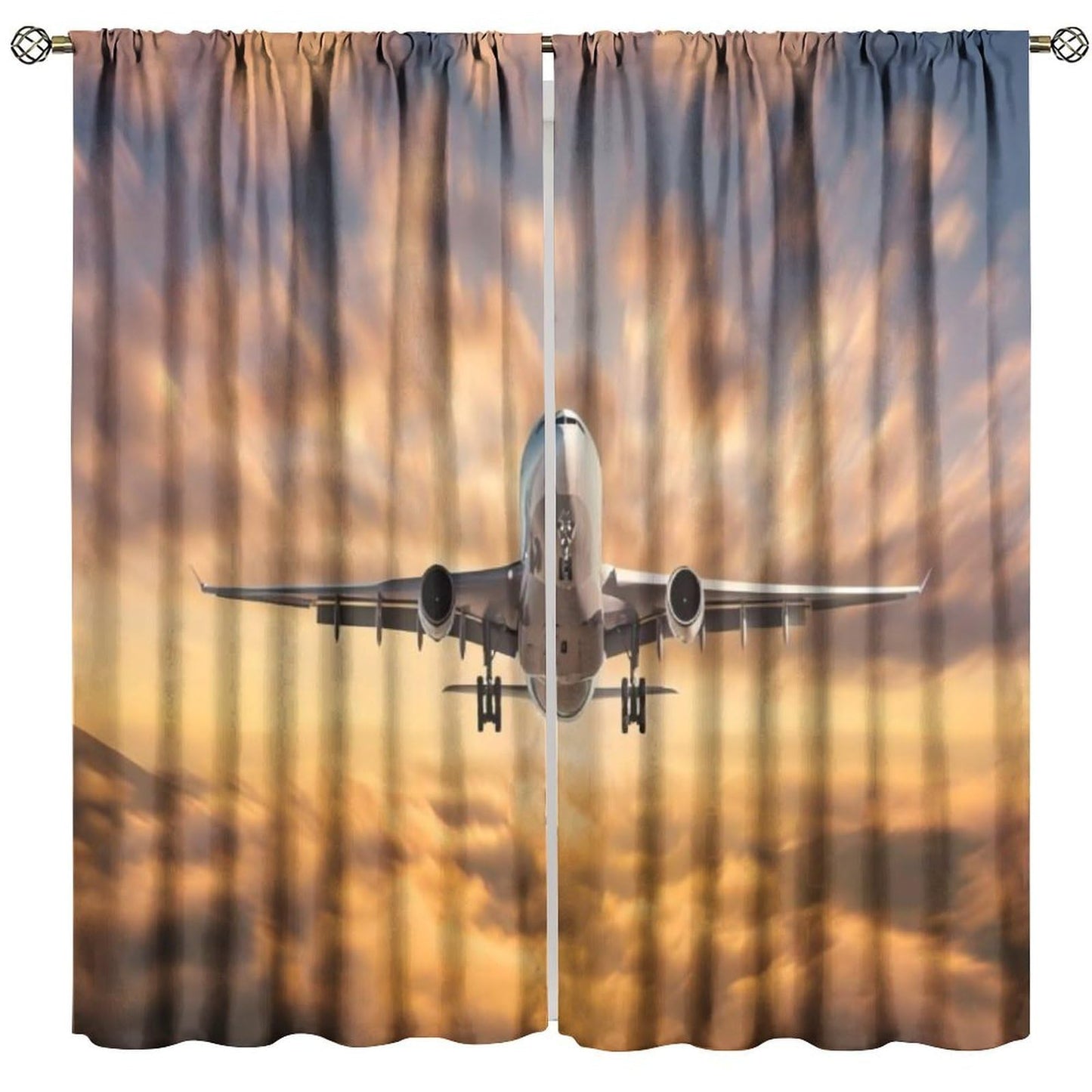 Old Airplane Curtains Retro Military Combat Aircraft Print Picture Rod Pocket Window Treatments for Kids Boys Living Room Kitchen Bedroom 2 Panel Set 41" x 45" (No Blackout)