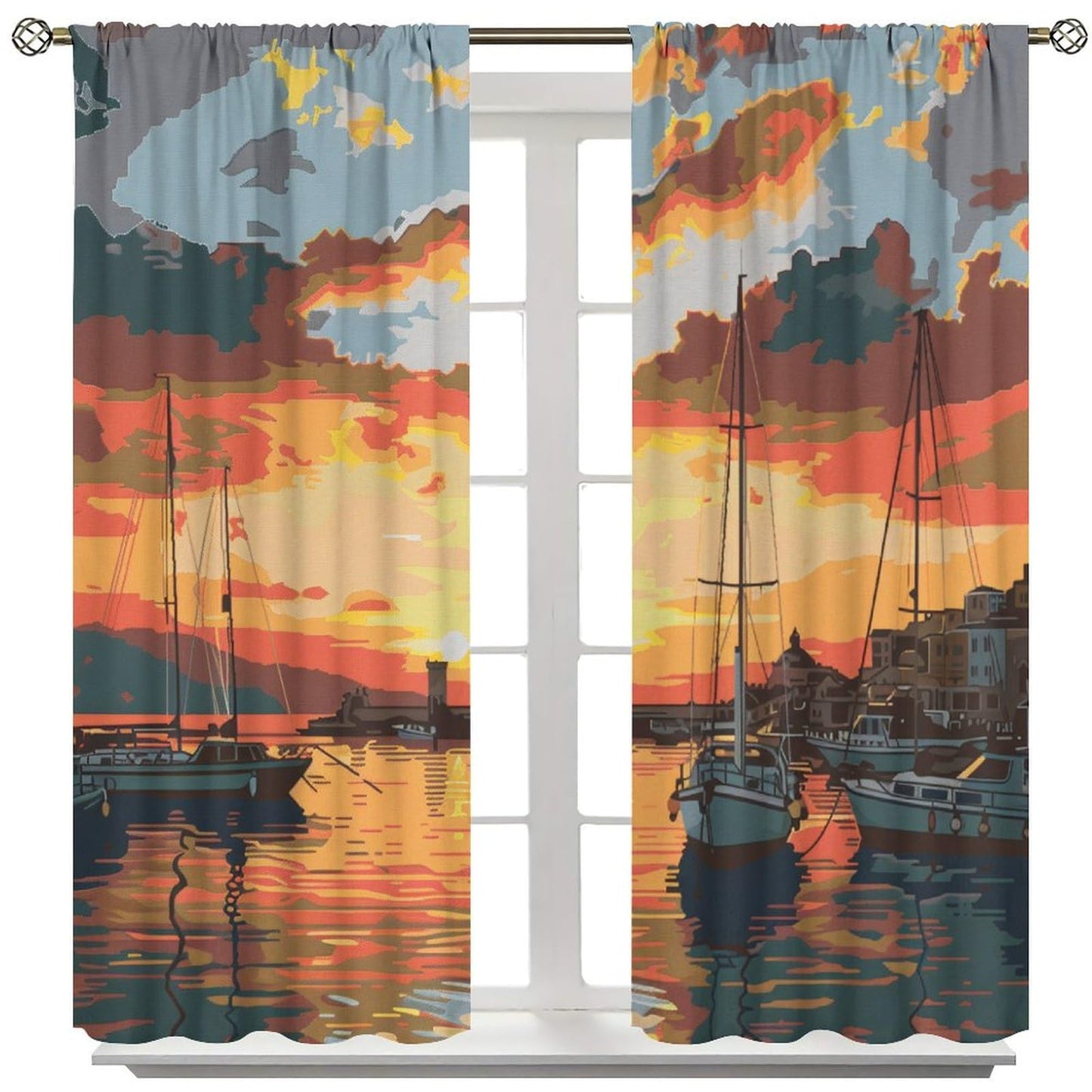 TOWINSFB Anime Ocean Sunset Sky Blackout Curtains, Nautical Sailboat Coastal Scenery Home Decor Rod Pocket Window Drapes for Living Room Bedroom - 42" W x 63" L
