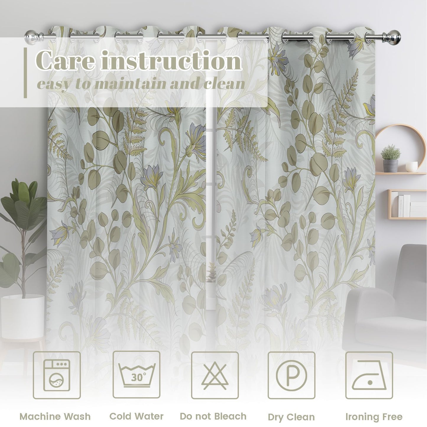 soeeao Sage Green Vintage Botanical Blackout Curtains Patterned Plant Leaf Window Drapes for Bedroom Living Room, 84 inch Length 2 Panels Set, 52x84 inch