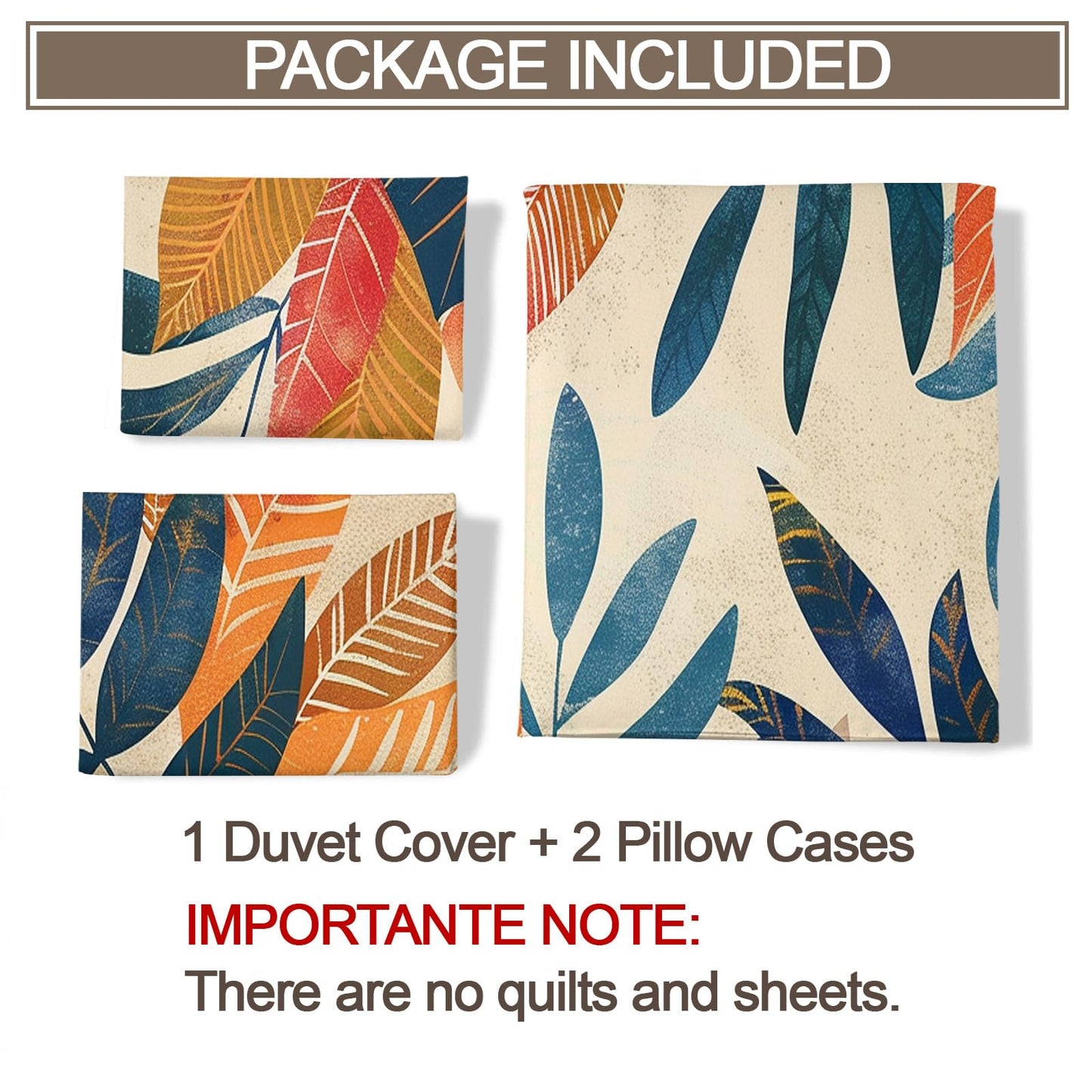 ZAMODE Leaf Duvet Cover 120" x 98", Tropical Leaf Bedding Set, Vintage Boho Leaves Comforter Cover with Zipper Ties