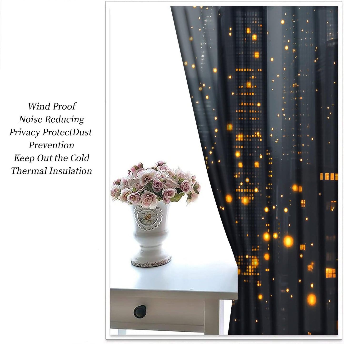 XAFIAUR Cityscape at Night Blackout Curtains, City Buildings Printed Drapes, Orange Lights Thermal Insulated Drapes 2 Panels Darkening Window Curtain for Bedroom Living Room 31.5" W x 45" L x2