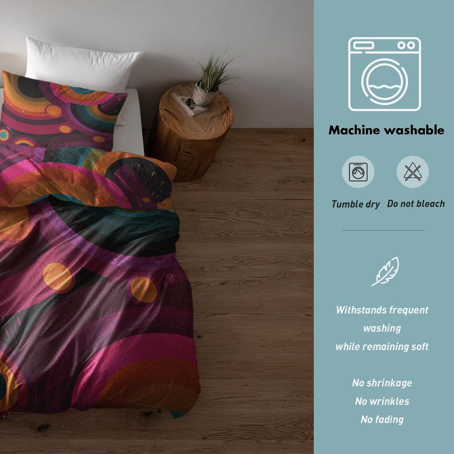Abstract Geometric Queen Duvet Cover Set 3 Piece, Retro Circle Swirl Reversible Bedding with 2 Pillow Shams, Zipper & Ties, Ultra Soft Microfiber, Abstract Bedroom Decorations 20A-L