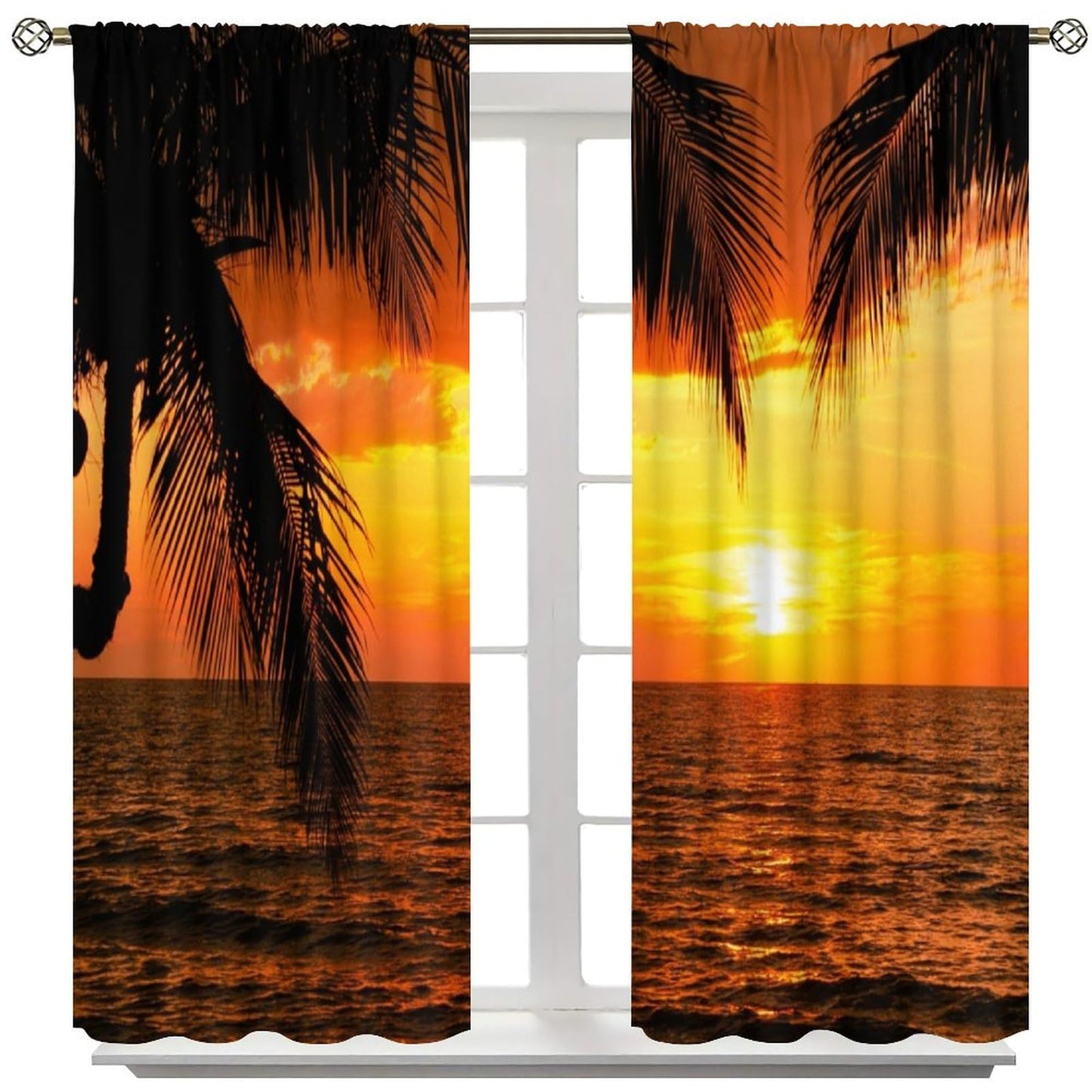 Focusbrite Tropical Ocean Sunset Window Curtains,Sea Beach Seaside Palm Tree Dusk Nature Scenery Print Decor Home Apartment Bedroom Living Room Set 2 Panels,42x45 Inches