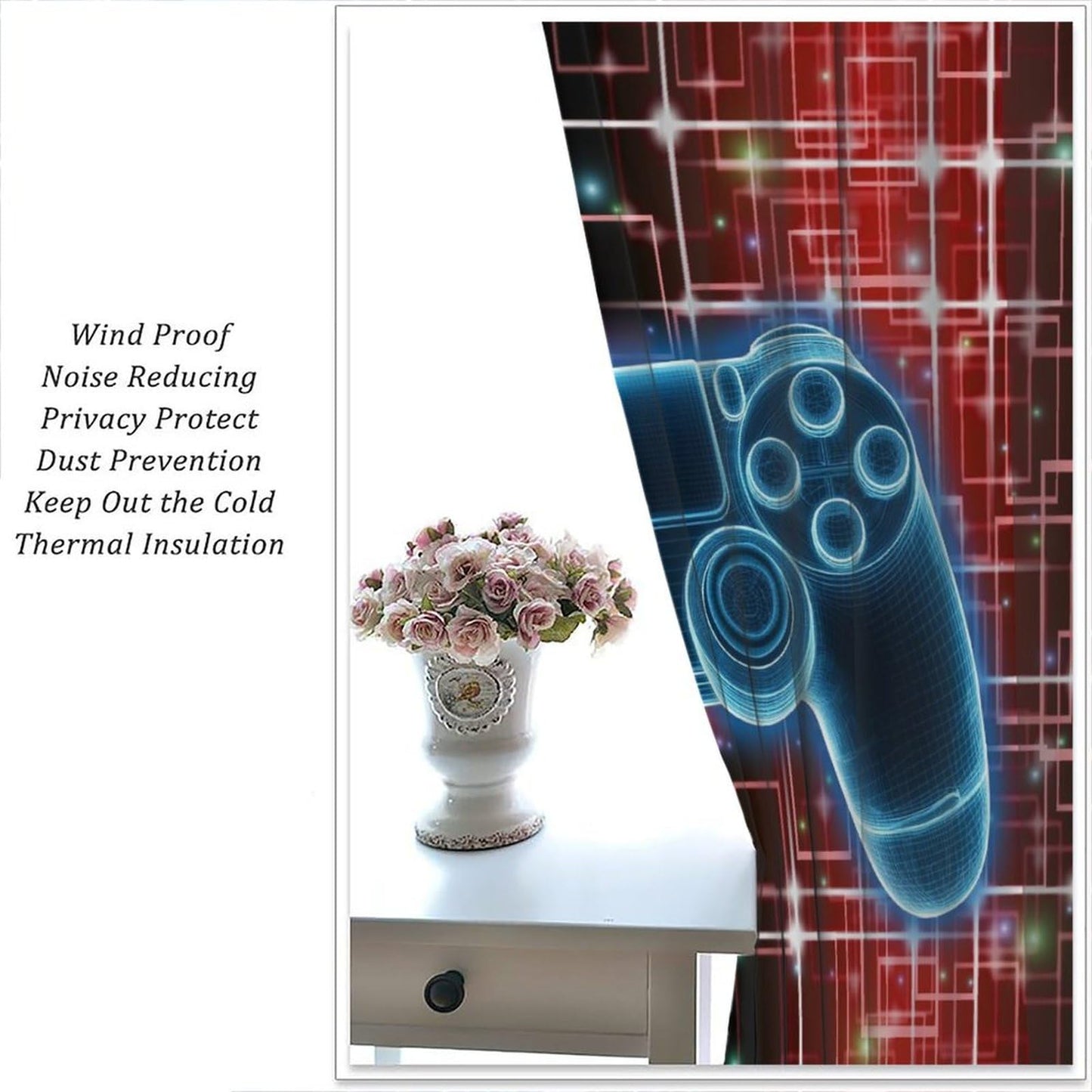 wlsgdsg Gaming Curtains for Boys,Gamepad for Gamer Kids Teen Red Blue Splashed Ink Cartoon Game Controller Playroom Window Treatments for Nursery Bedroom Living Room Teenager 42x45in(No Blackout)