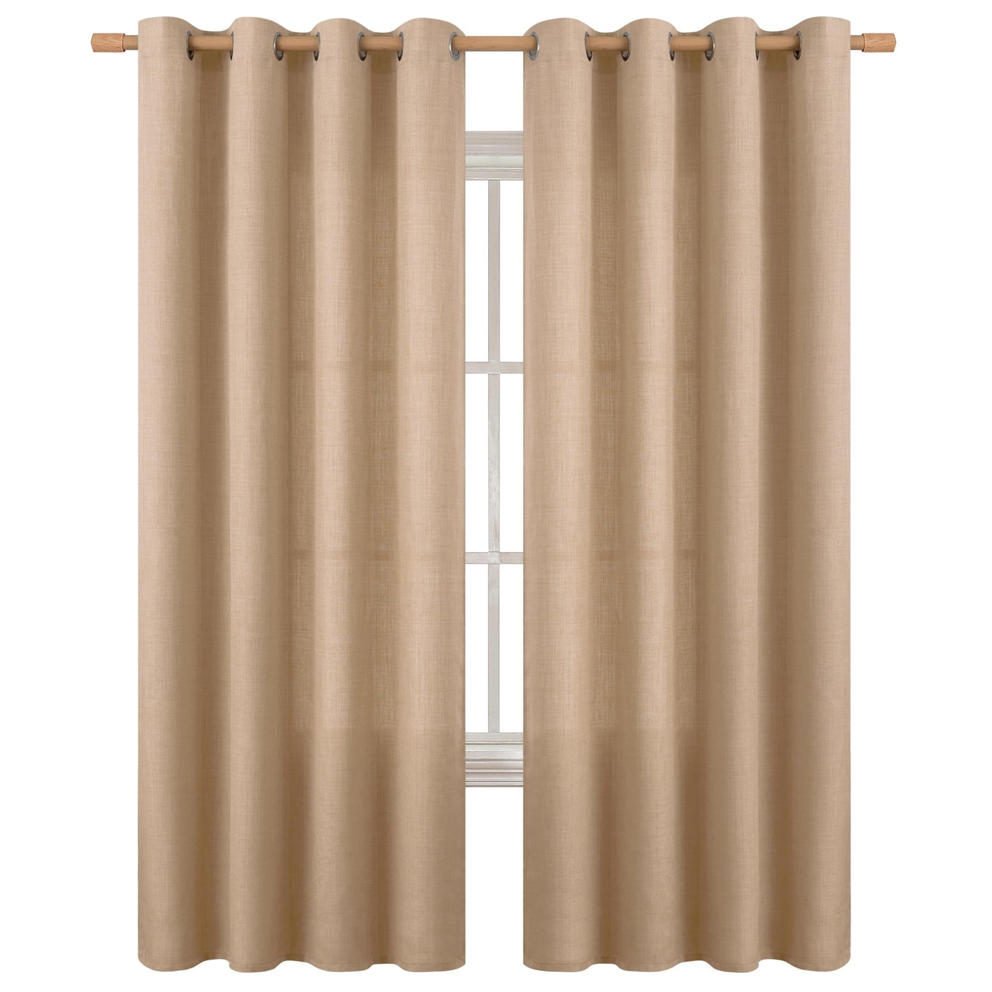 BGment Tan Curtains 84 Inch - Linen Burlap Texture Light Filtering Semi Sheer Boho Farmhouse Window Panels for Living Room, Set of 2, 52" Wide