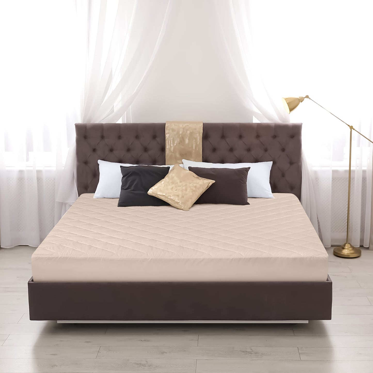 Quilted Fitted Mattress Pad, Queen Mattress Protector Topper with Deep Pocket Stretches up to 16 Inches, Machine Washable Mattress Cover by Utopia Bedding (Beige)