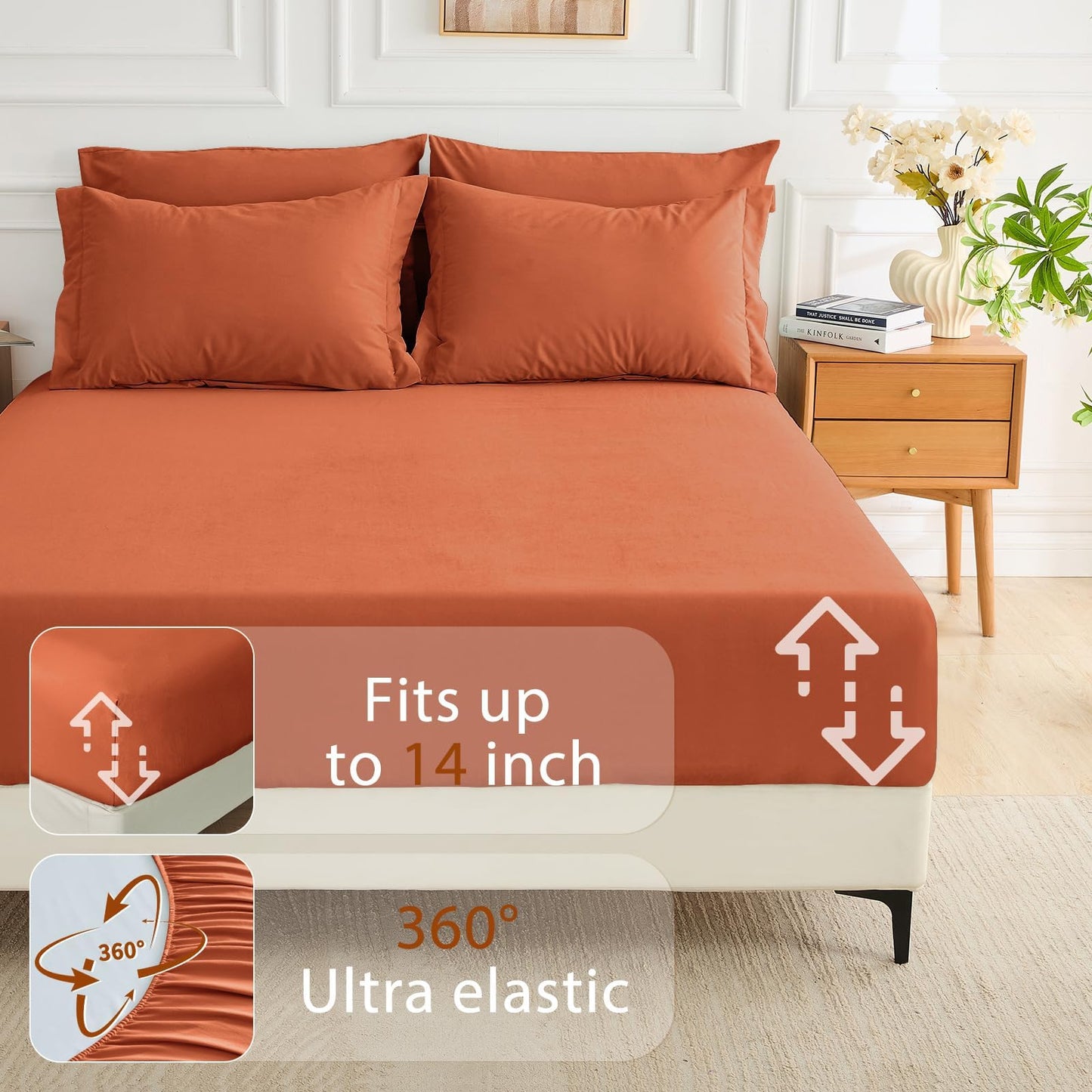 MUXHOMO 7 Pieces King Comforter Set, Soft Bed in a Bag King Size, All Season Bedding Set with Comforter, Flat Sheet, Fitted Sheet, Pillowcases & Shams, Burnt Orange