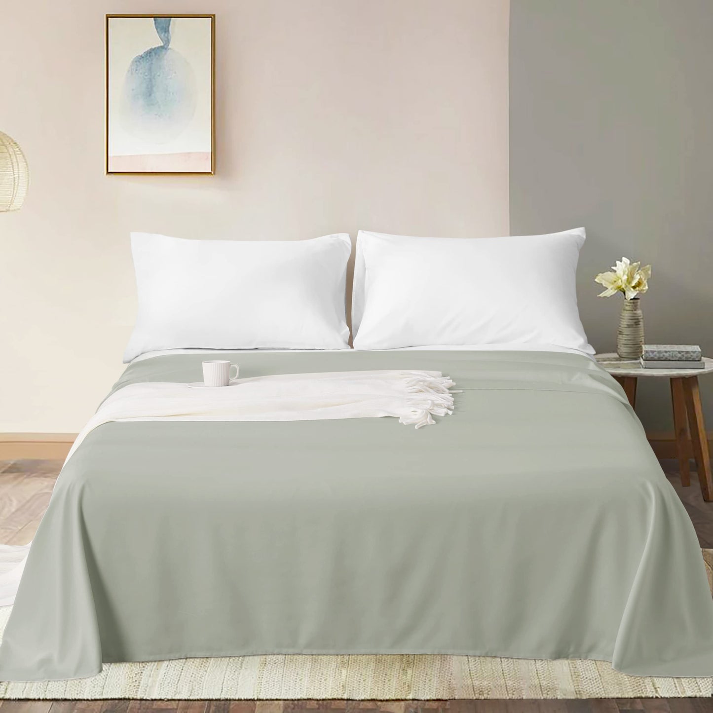 FLXXIE King Flat Sheet - Brushed Microfiber Flat Sheet Only - Soft and Fade, Wrinkle-Free, Stain Resistance Flat Bed Sheet - Hotel Quality Top Sheet - (King, Light Grey)
