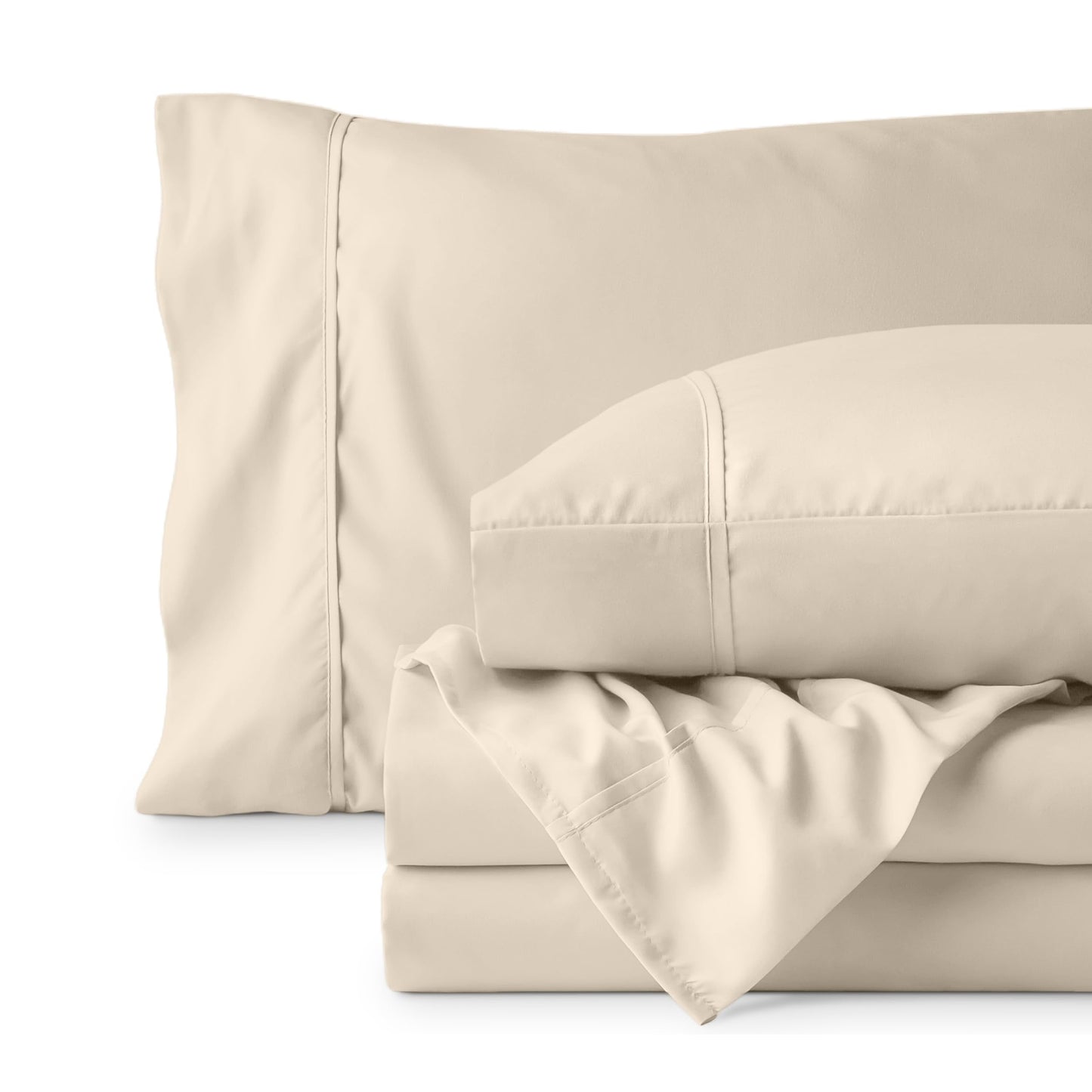 Bare Home Queen Sheet Set - 1800 Ultra-Soft Microfiber Queen Bed Sheets - Double Brushed - Deep Pockets - Easy Fit - 4 Piece Set - Bedding Sheets & Pillowcases (Queen, Sand)