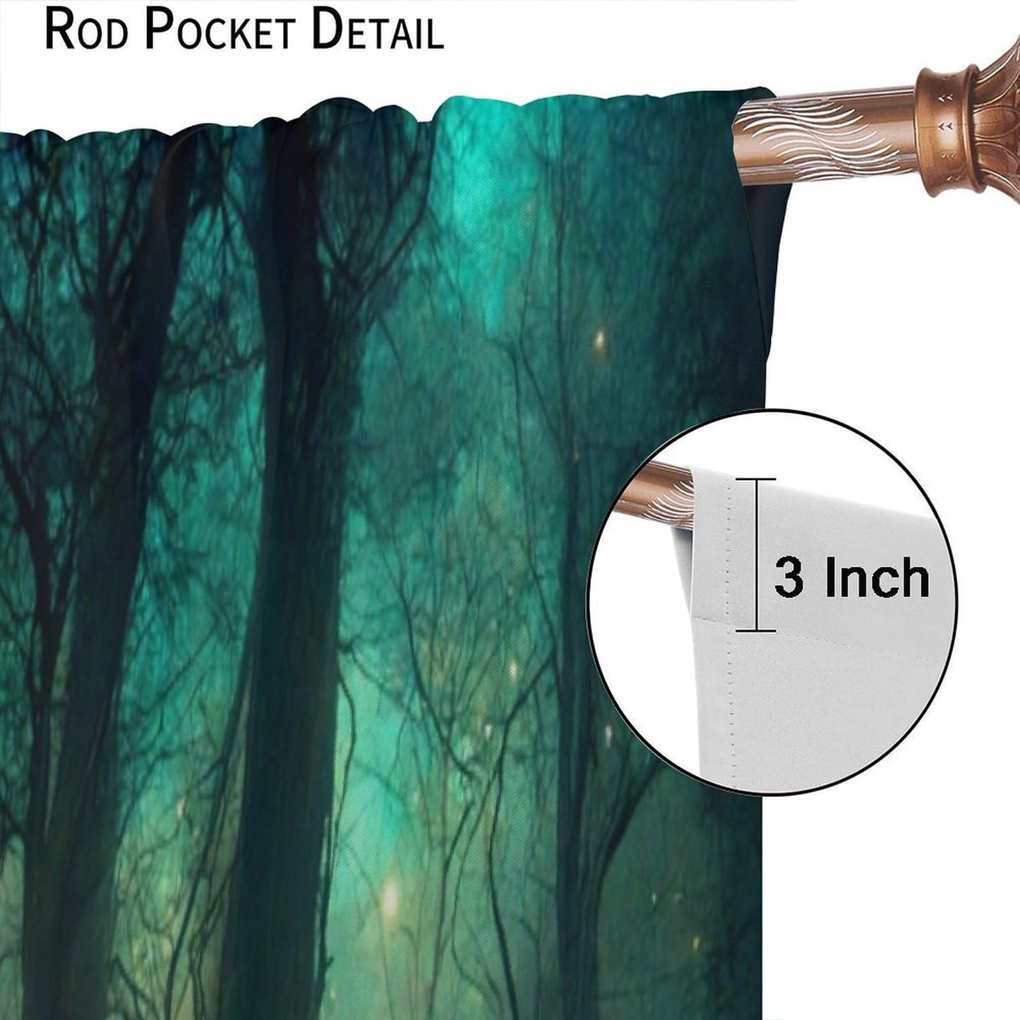 SHElifestyle Fantasy Forest Curtains, Enchanted Trees Dreamy Mist Gothic Forest Glowing Lights Landscape Window Treatments Drapes for Bedroom Living Room W42 X L45