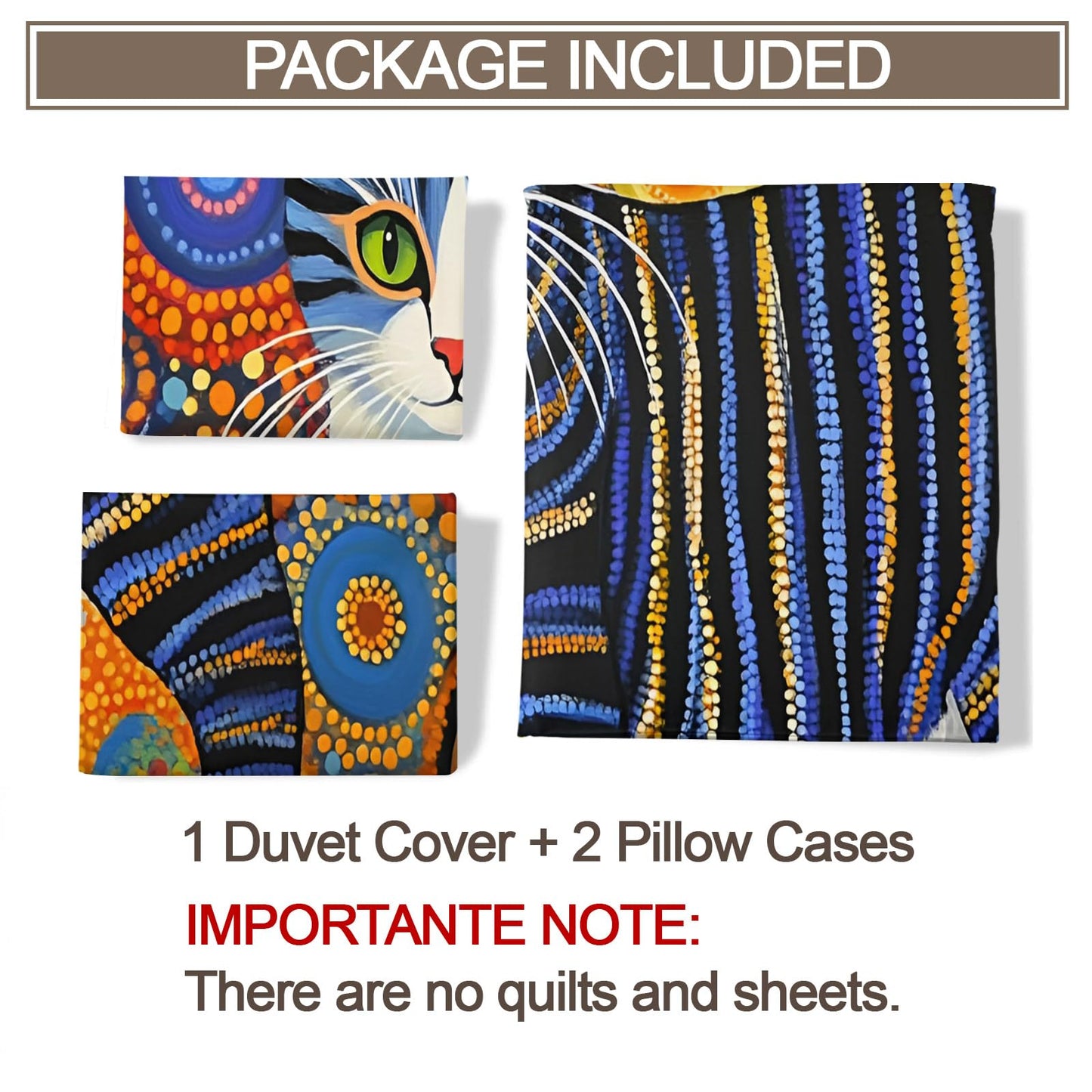 ZAMODE Cat Duvet Cover 90" x 90", Exotic Kitten Bedding Set, Colorful Ethnic Cats Comforter Cover with Zipper Ties