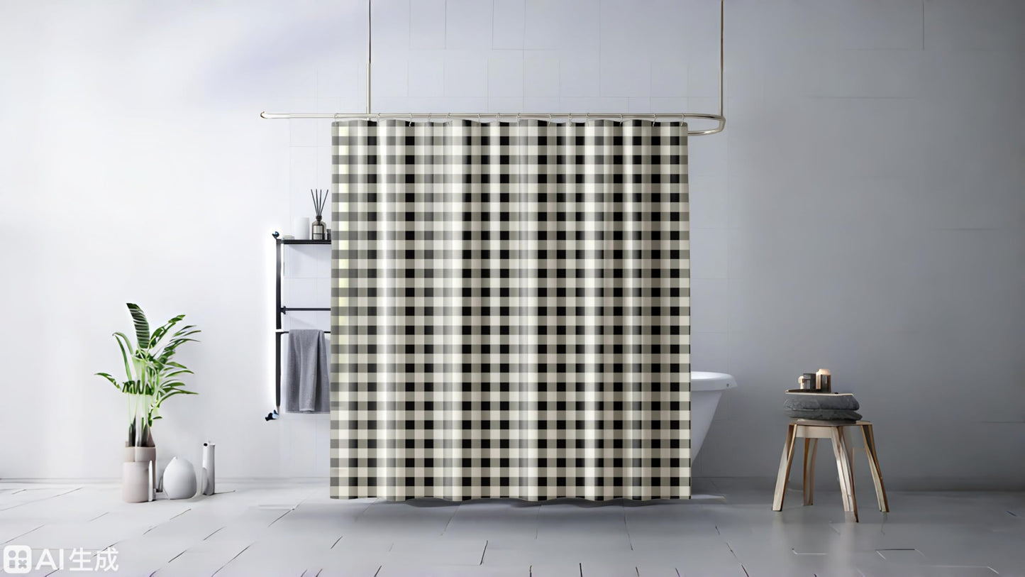 SDIII Black and White Gingham Shower Curtain Set 72x72 Inch Waterproof Microfiber Farmhouse Boho Buffalo Plaid Shower Curtain for Bathroom Decor Checkered