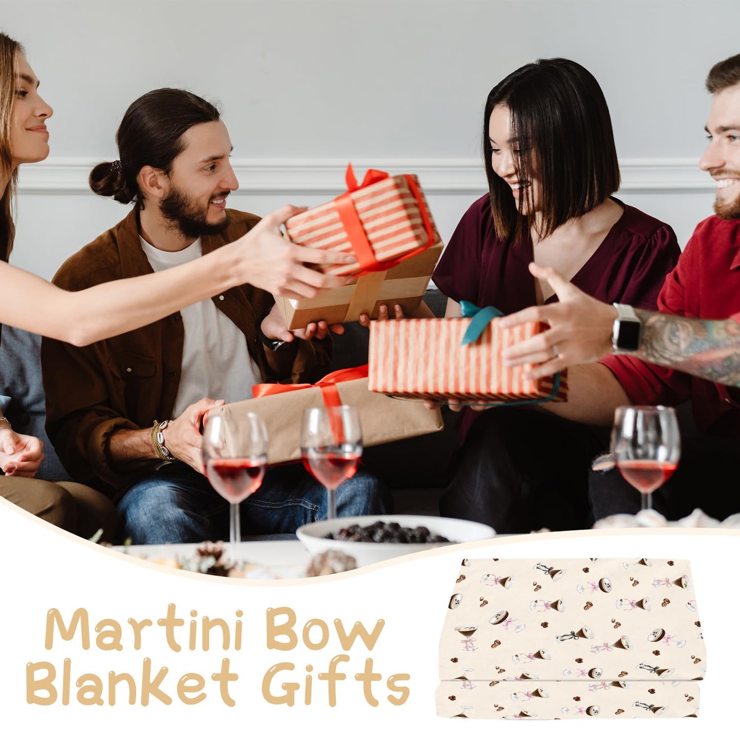 Wxiben Martini Bow Blanket Gifts - Tini Bit Older Birthday Flannel Blanket Brown Martini Cocktail Party Decorations for Women Bachelorette Tini Bar Party Bridal Shower Favors 60 x 50 Inches