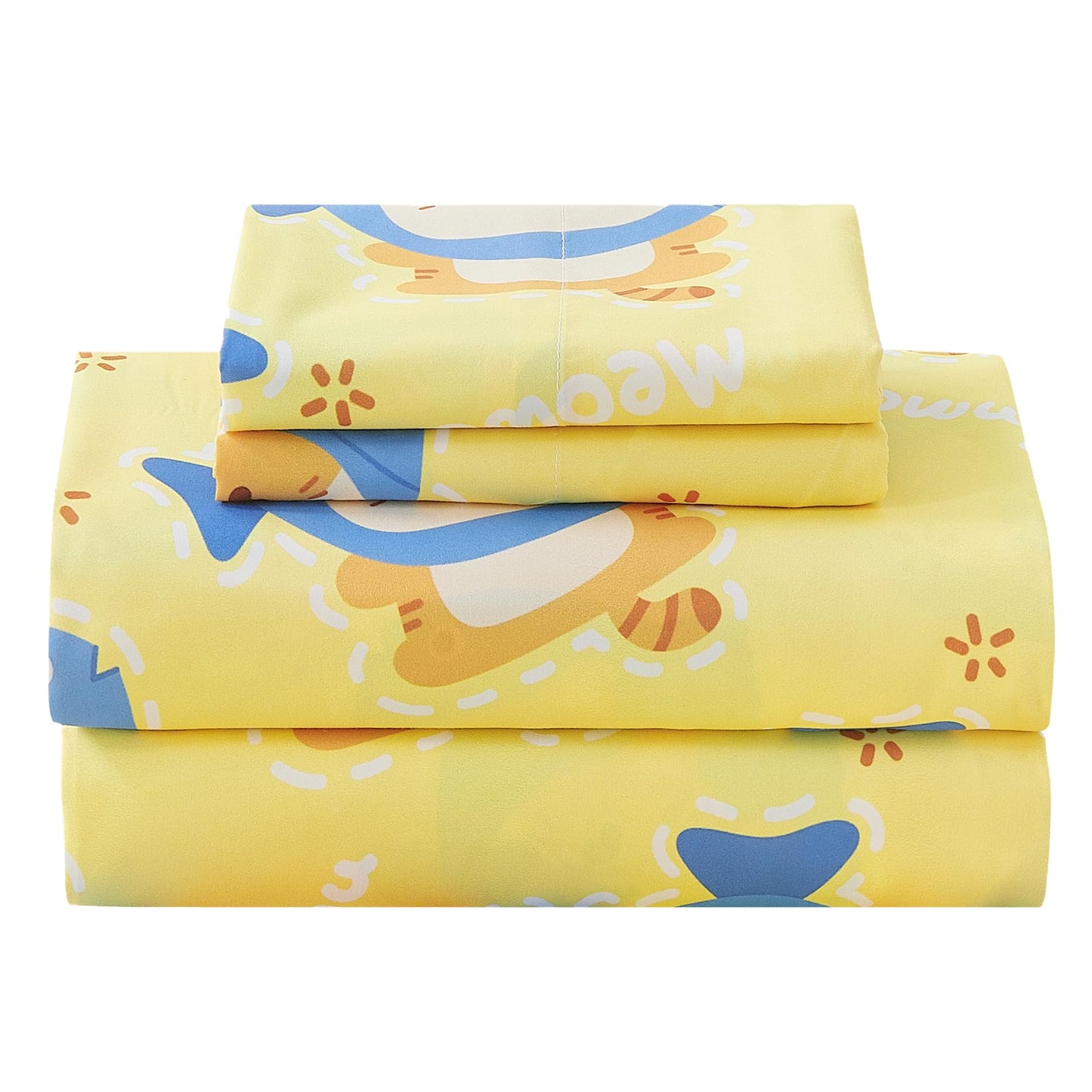 CozySmile Full Sheet Set Kids,4 Pieces Breathable Soft Microfiber Bedsheets for Child Boys Girls, Oeko-TEX, Anti Pilling Deep Pockets Easy Care Bed Sheets, Cat Fish