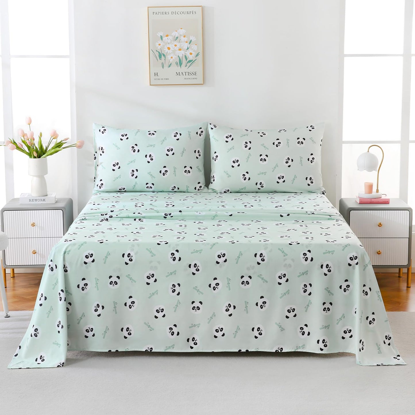 ChicView Twin Sheet Set Kids,3 Pieces Breathable Soft Microfiber Bedsheets for Child Boys Girls, Anti Pilling Deep Pockets Easy Care Bed Sheets, Panda