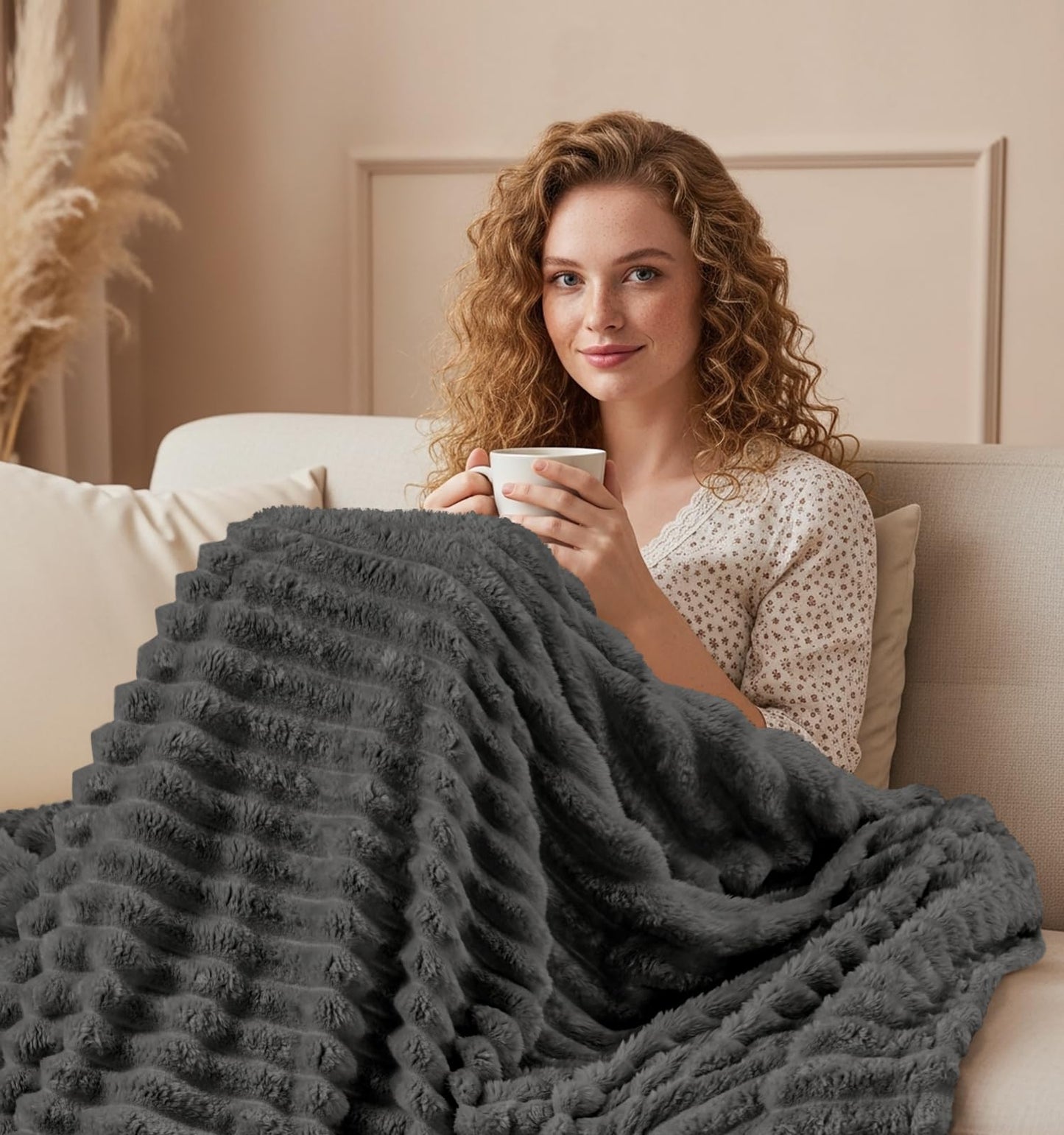 Utopia Bedding Grey Striped Fleece Blanket Throw Size – Fluffy, Warm & Lightweight Ribbed Throw for Bed, Sofa & Chair - Soft Cozy Blanket for Home Décor & Gifting (50x60 Inches)
