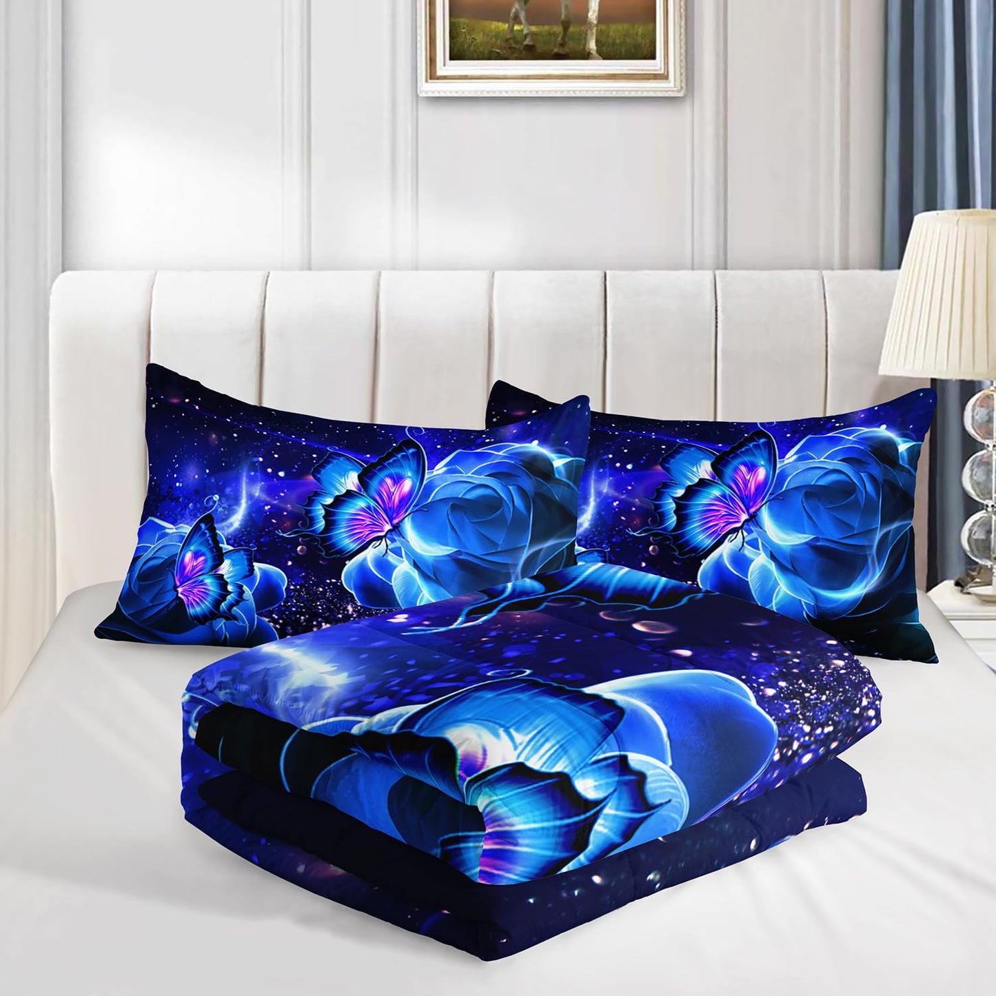 XYNHML Galaxy Butterfly Comforter Set Twin Size for Girls Kids Adults Butterfly Rose Bedding Set Aesthetics Butterflies Quilt Bed Set with 1 Comforter and 2 Pillowcases