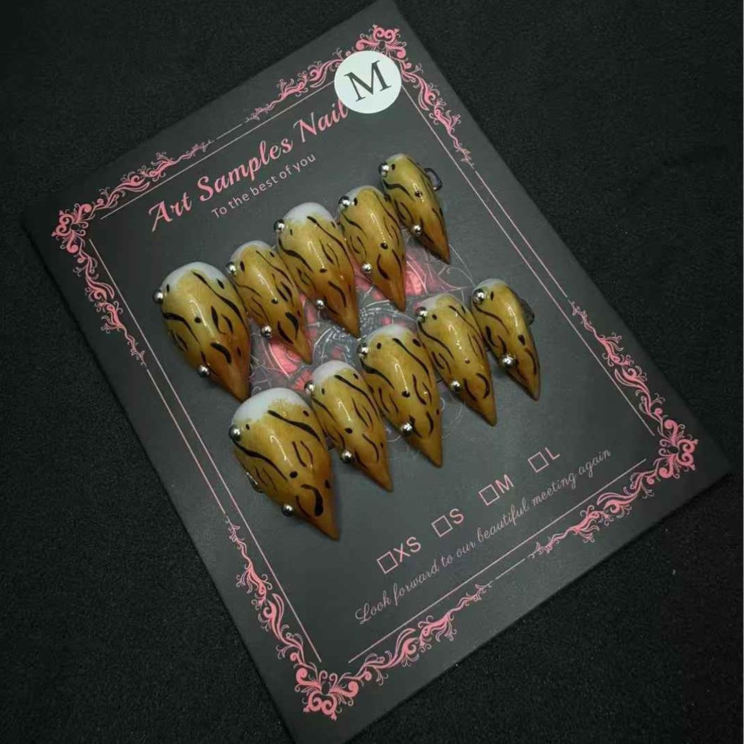 3D Nail Art Press on Nails Short Handmade Victorian False Nails Gothic Elegant Wear Size S