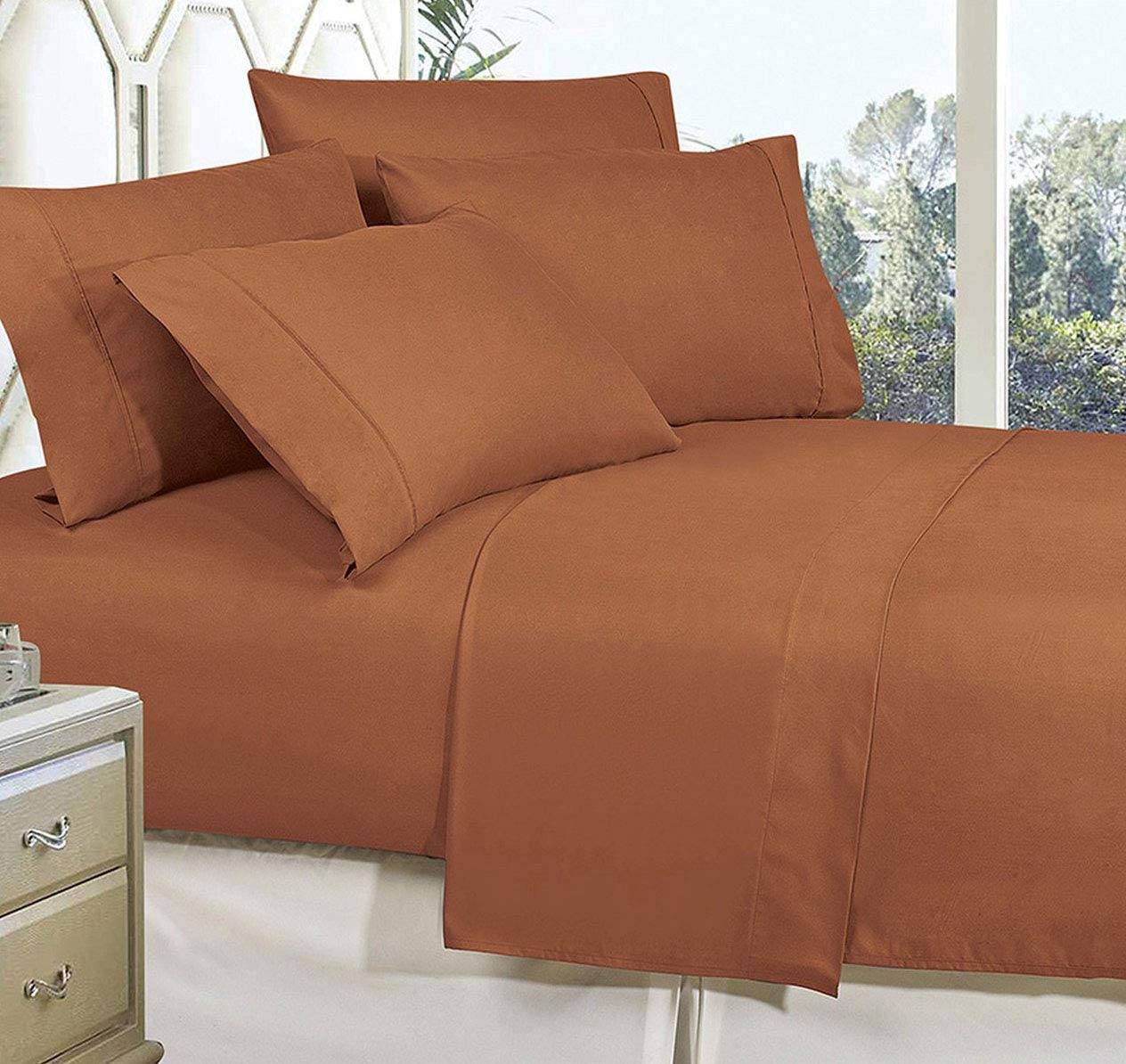 CELINE LINEN Premium 1800 Hotel Quality Wrinkle-Resistant 4-Piece Microfiber Sheet Set - Luxury Ultra Soft and Breathable Bedding 16 Inch Deep Pocket 4PC Sheet Set, King, Bronze