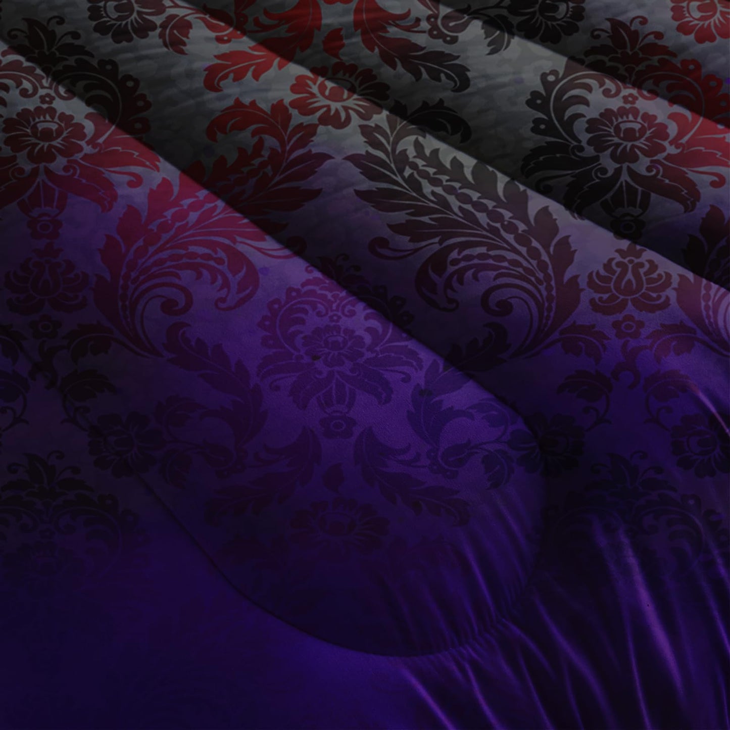 lneffble Black Purple Paisley Floral Victorian Gothic Comforter Set Full,Gothic Bedding Set Full Purple,with 1 Comforter with 2 Pillow Case,Halloween Room Decor for Bedroom