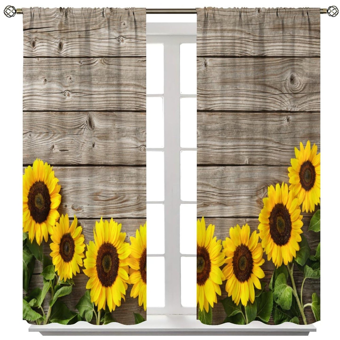 Focusbrite Sunflower Window Curtains,Rustic Country Flower Art Printed Window Drapes for Living Room Bedroom Kitchen Home Set 2 Panels,42x45 Inches