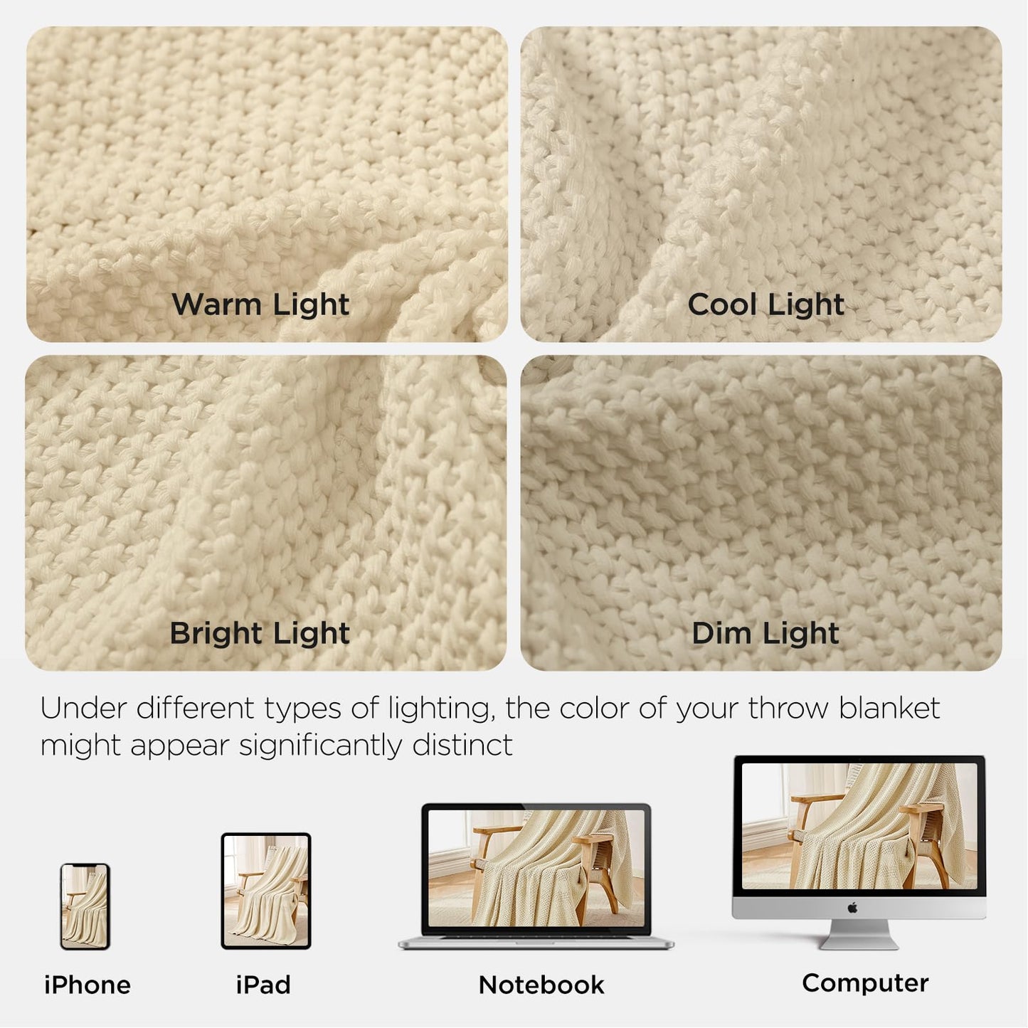 Joydeco Chunky Cable Knit Throw Blanket, Lightweight 100% Cotton Soft Cozy Throw Twin Blanket for Couch Bed and Sofa, Rustic Breathable Farmhouse Blanket Gift for Women Men(Cream White, 51"x63")