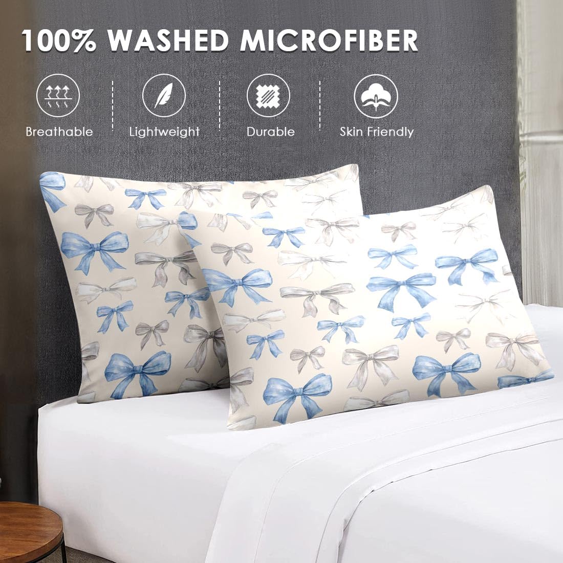 WeCozy 5 Pcs Twin Size Comforter Set with Pillowcase & Sham, Bow Coquette Blue Bedding Set for Kids and Adults, Preppy Girly Bed in a Bag with Flat Sheet and Fitted Sheet